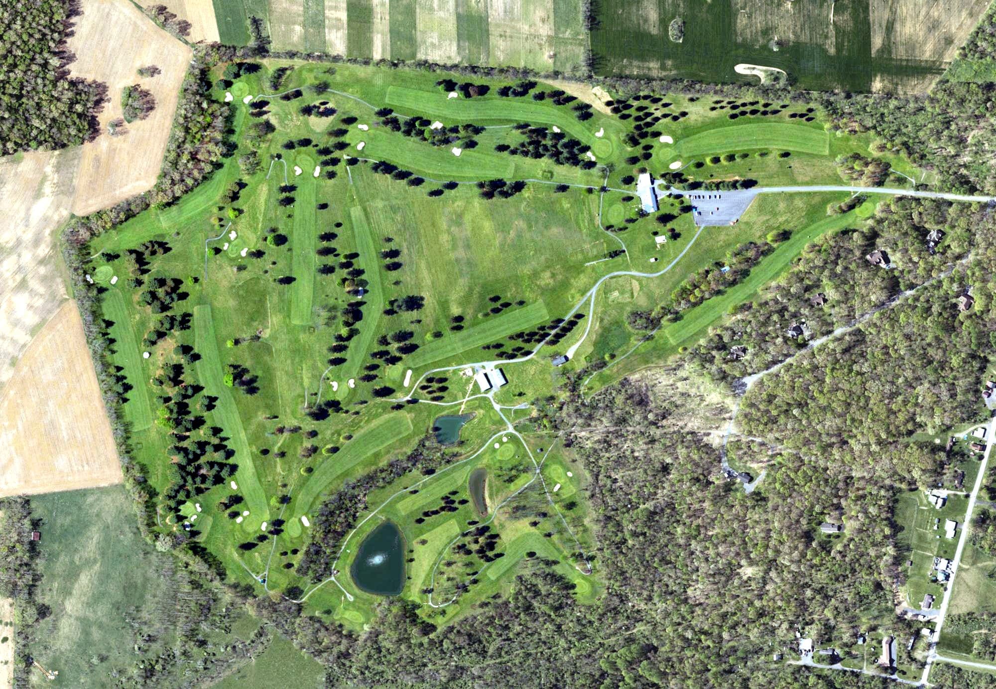 Aerial view of Great Cove Golf Course, PA, with its hole routing marked