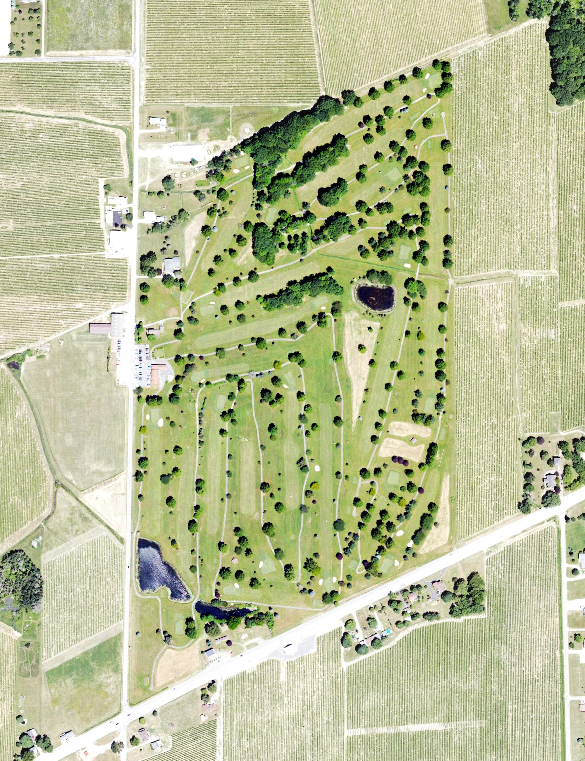 Aerial view of Green Meadows Golf Course, PA, with its hole routing marked
