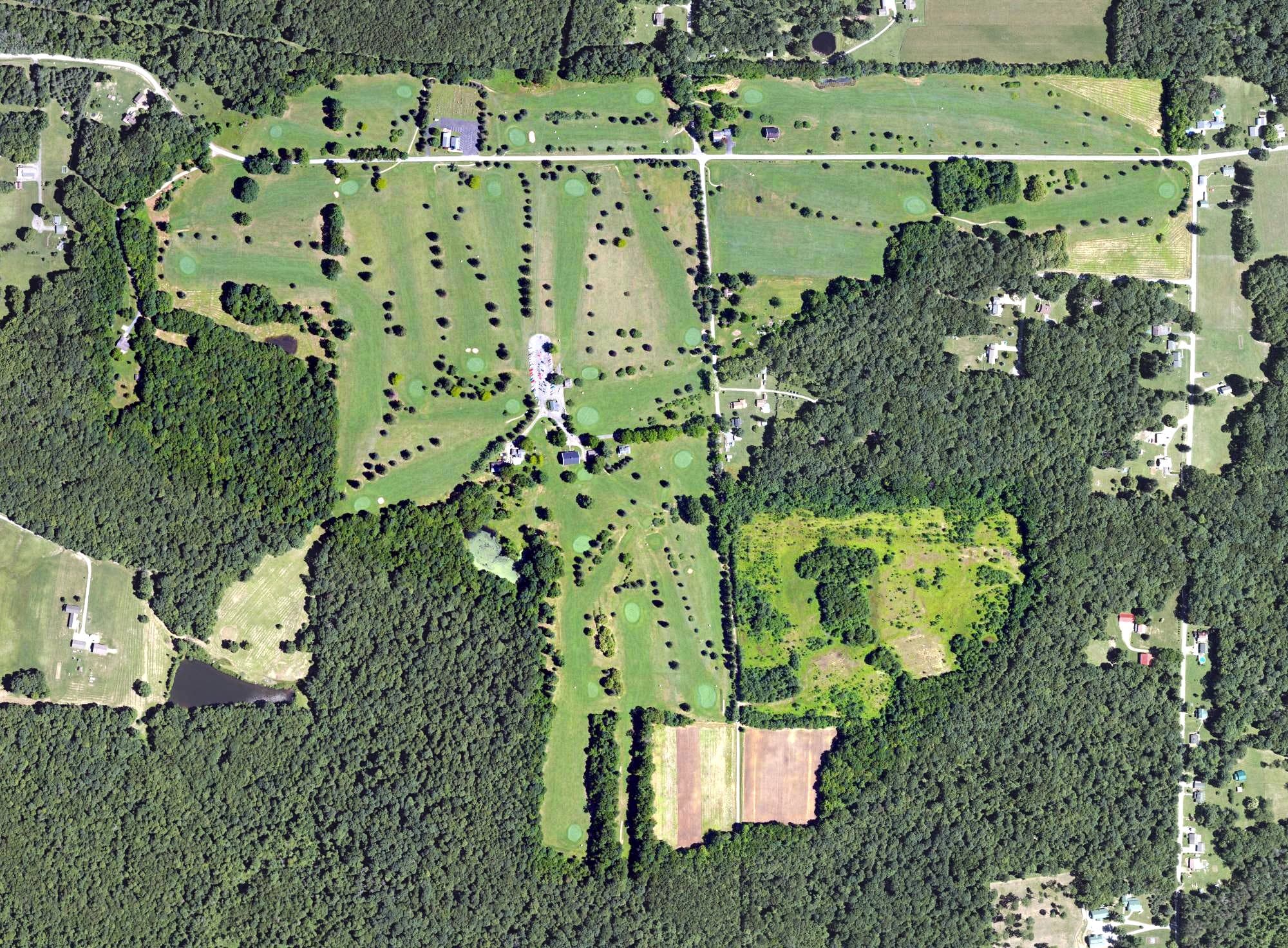 Aerial view of High Level, PA, with its hole routing marked