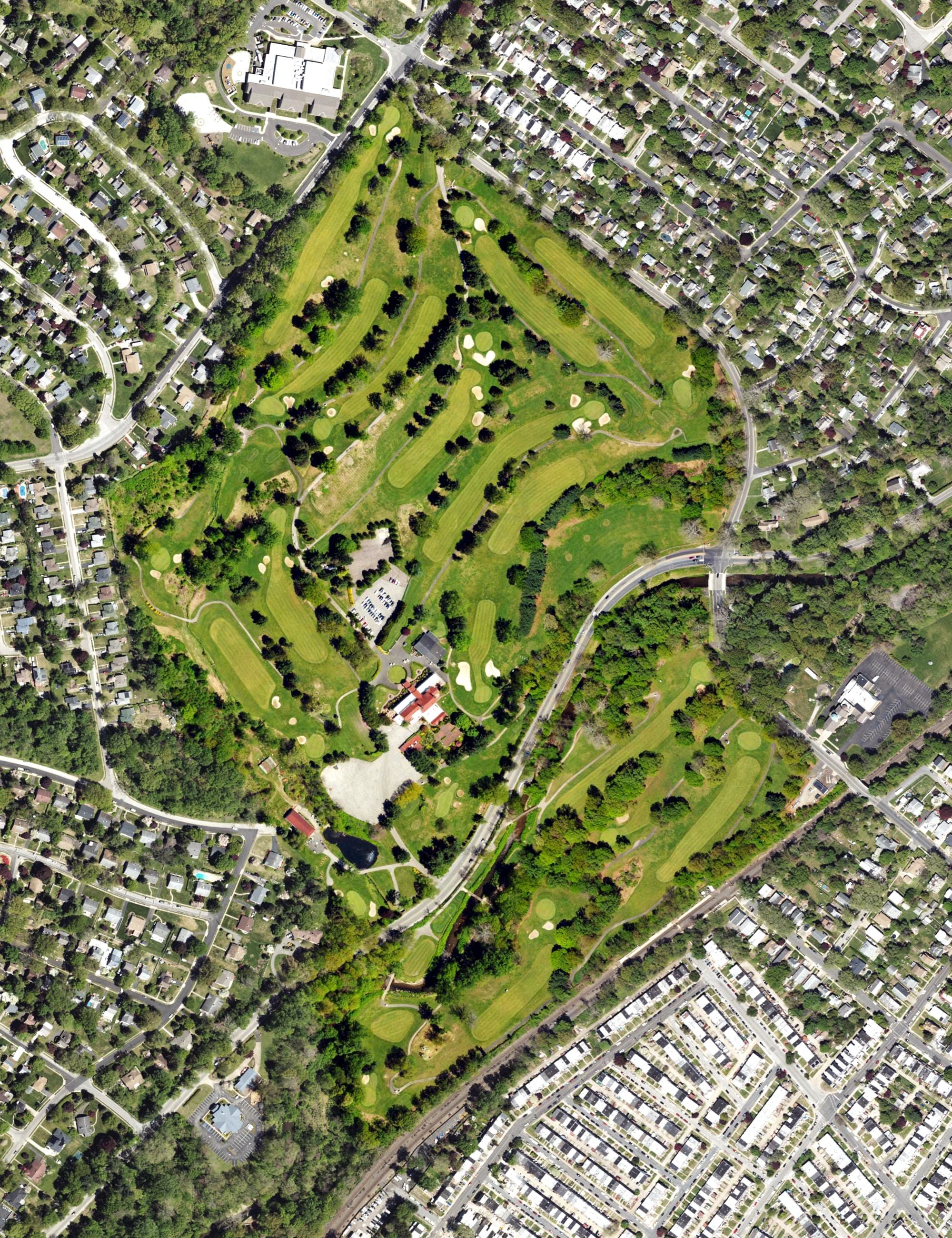 Aerial view of JC Melrose Country Club, PA, with its hole routing marked