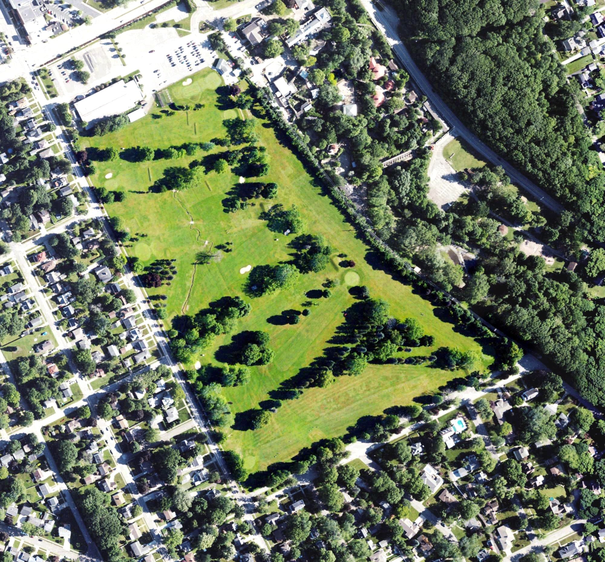 Aerial view of Joseph C. Martin Golf Course, PA, with its hole routing marked
