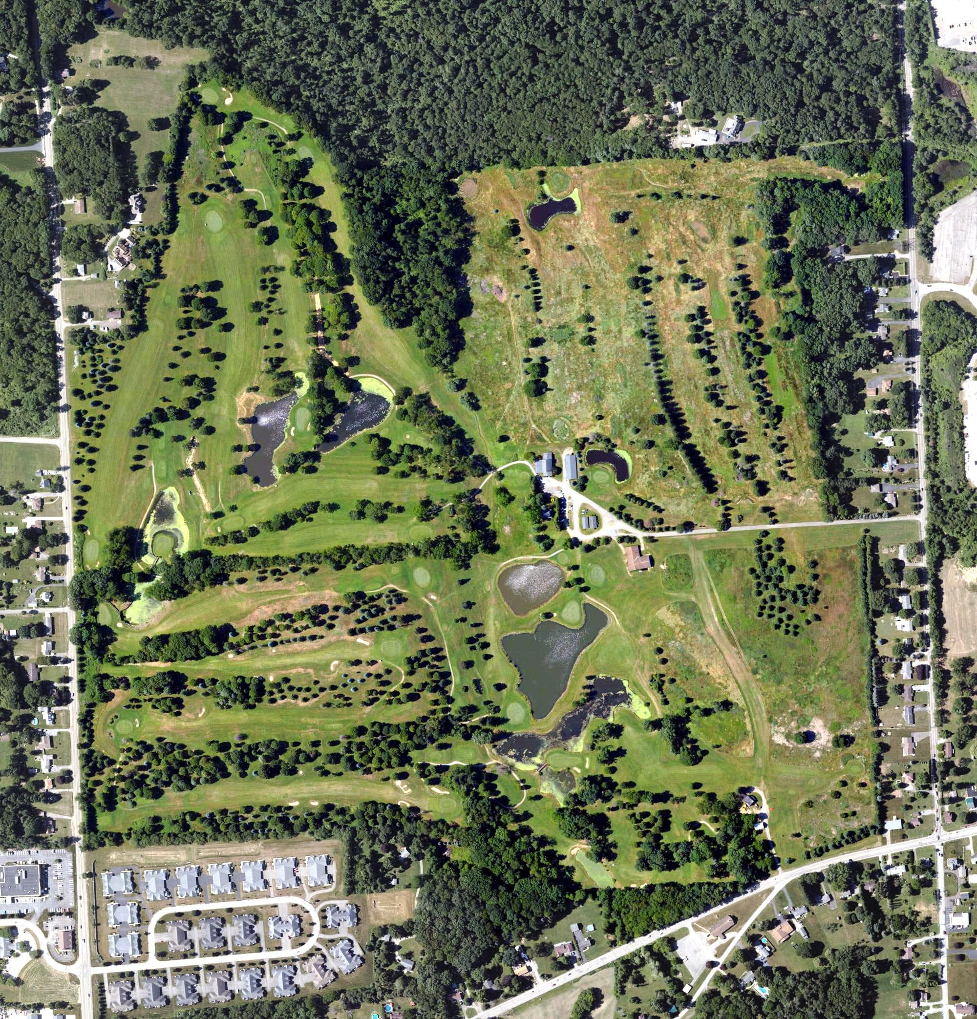 Aerial view of Krendale Golf Course, PA, with its hole routing marked