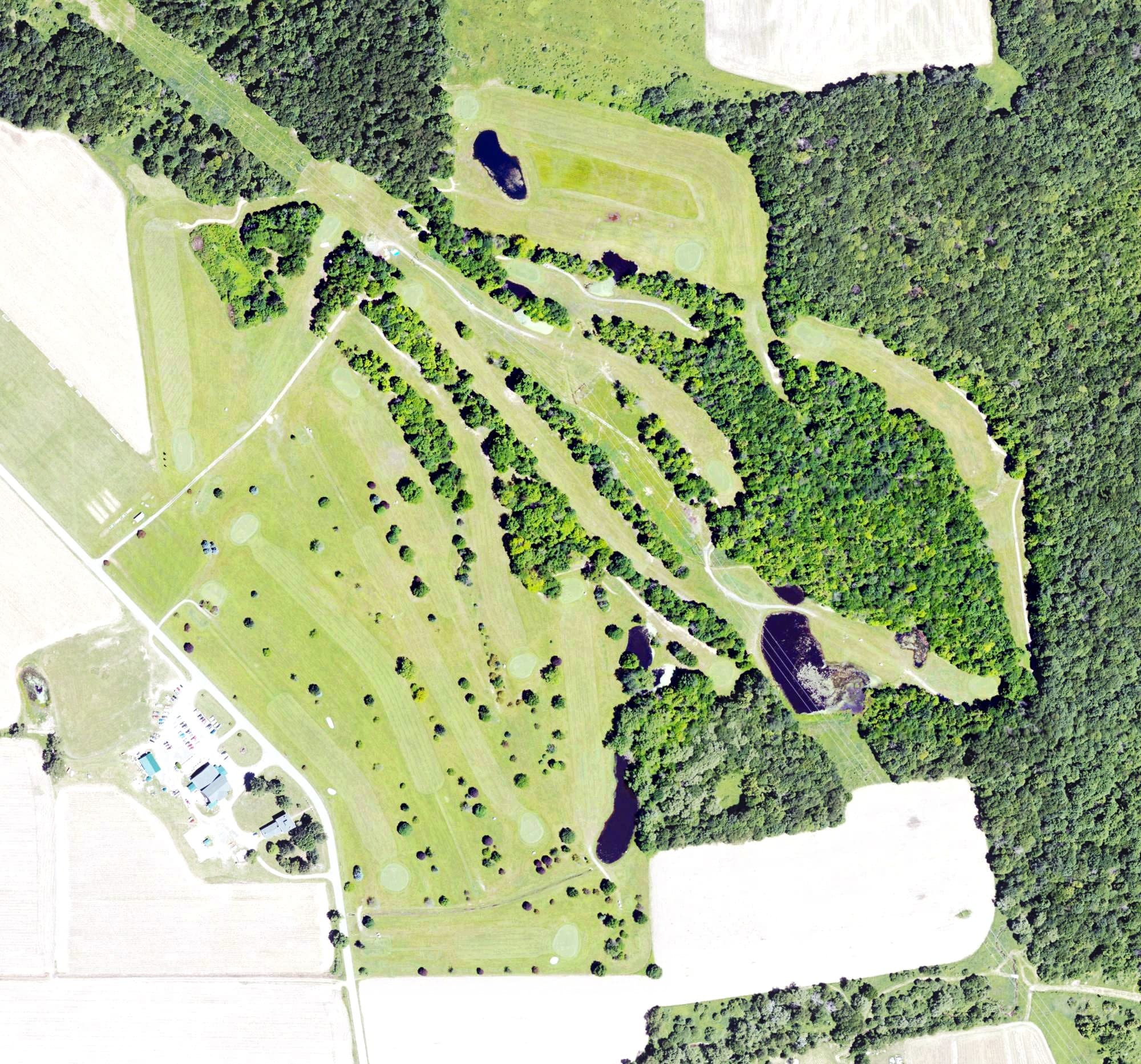 Aerial view of Mound Grove Golf Course, PA, with its hole routing marked