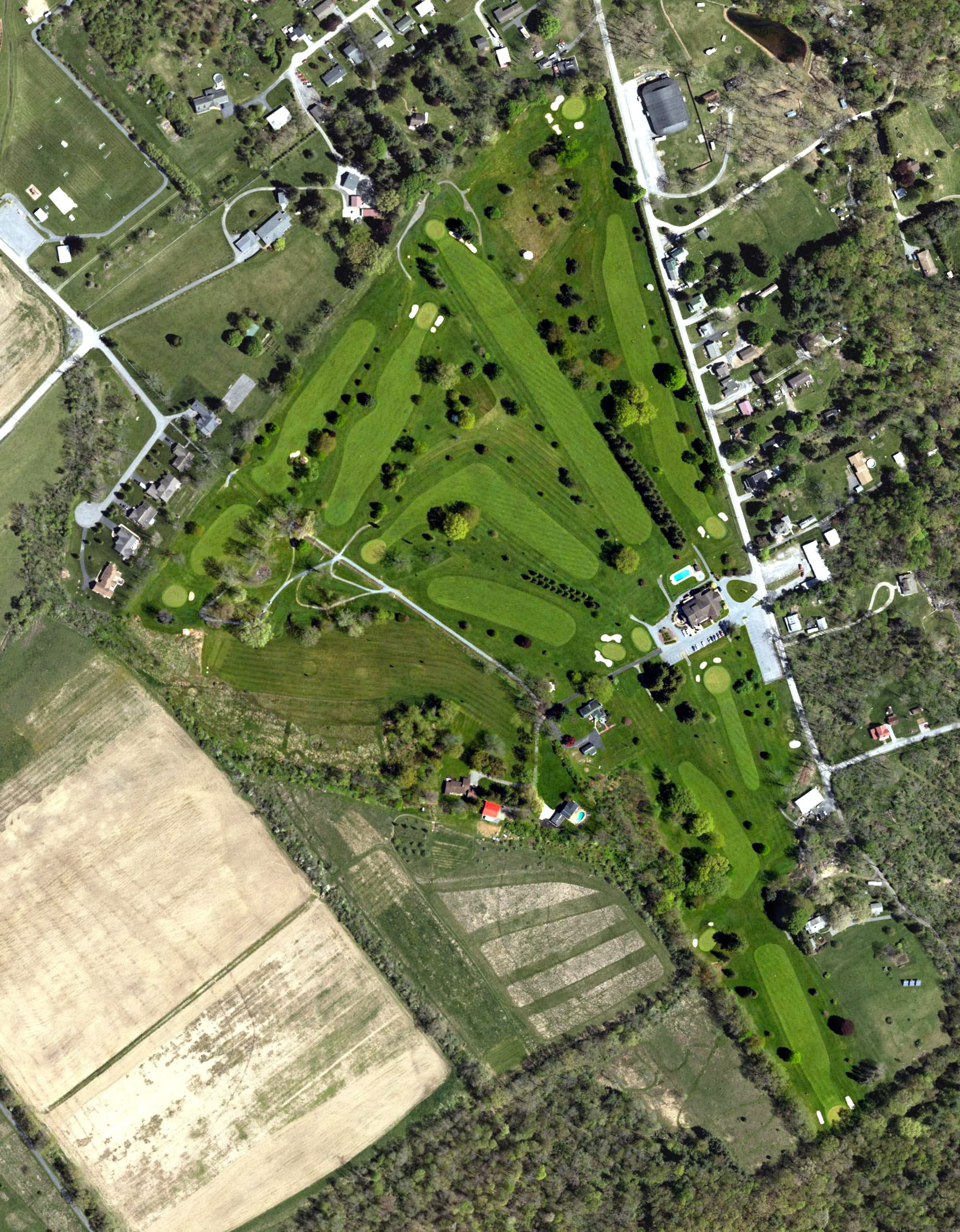 Aerial view of Nittany Country Club, PA, with its hole routing marked