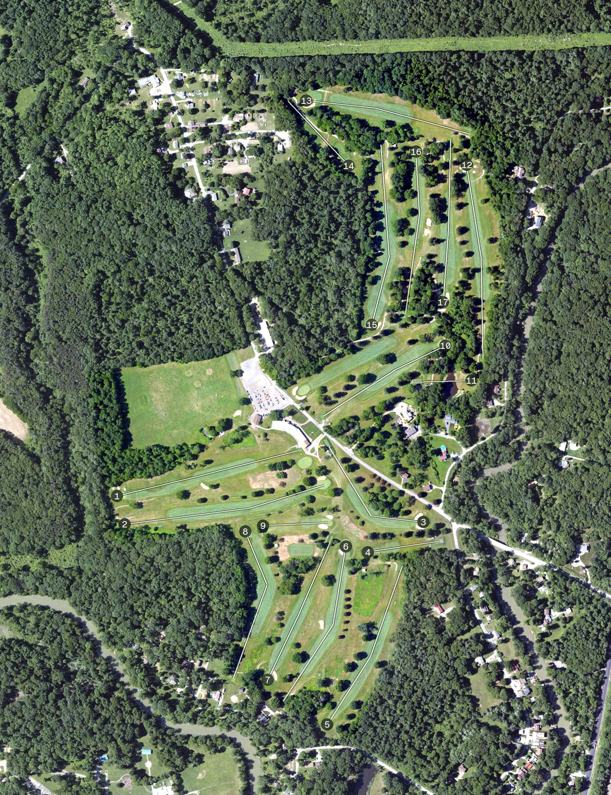 Aerial view of Oakview, PA, with its hole routing marked