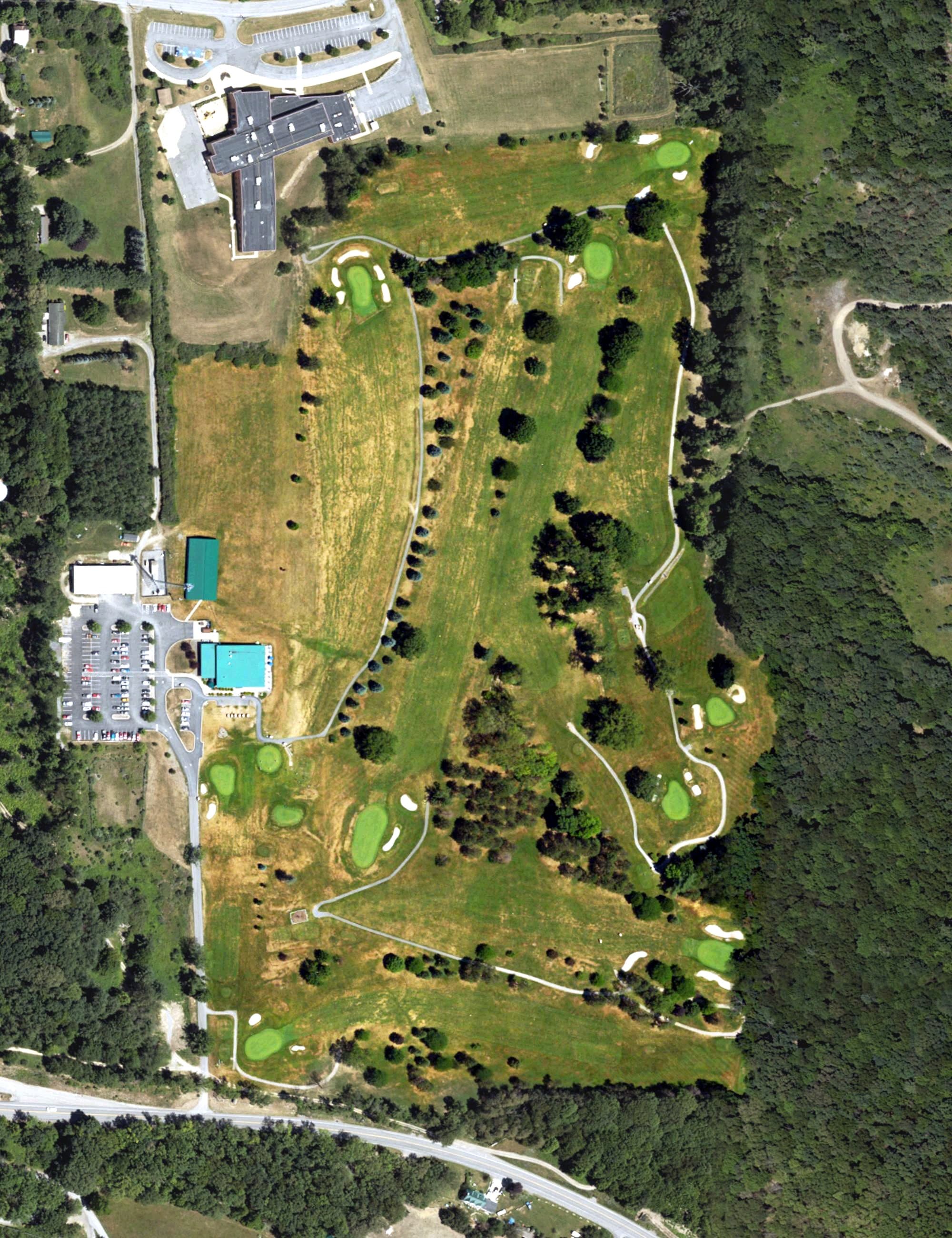 Aerial view of Philipsburg Elks Lodge and Country Club, PA, with its hole routing marked