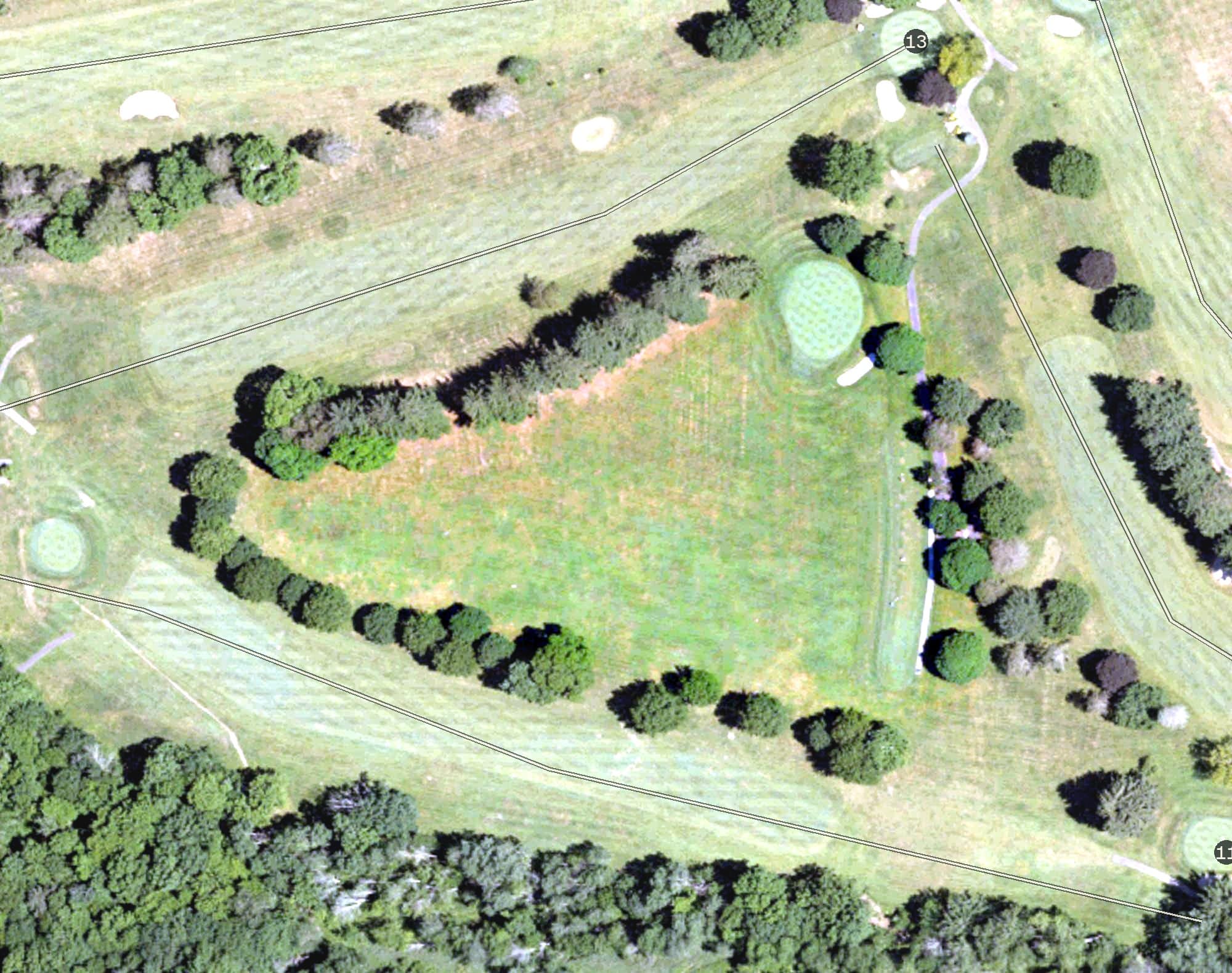 Aerial view of Practice Range, PA, with its hole routing marked
