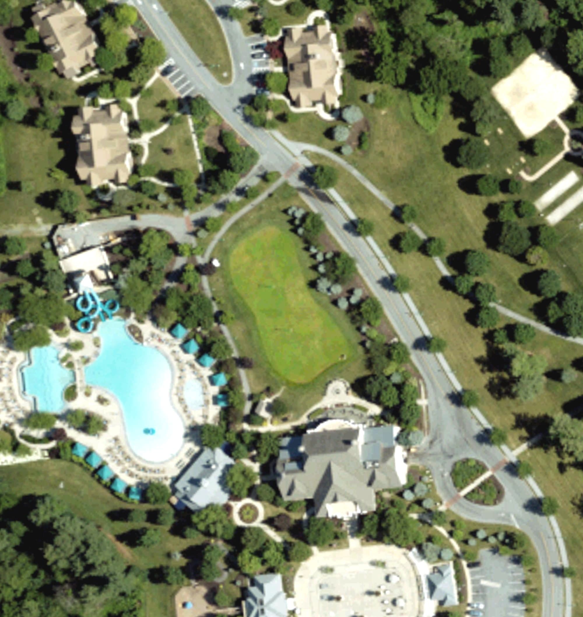 Aerial view of Putting Course, PA, with its hole routing marked