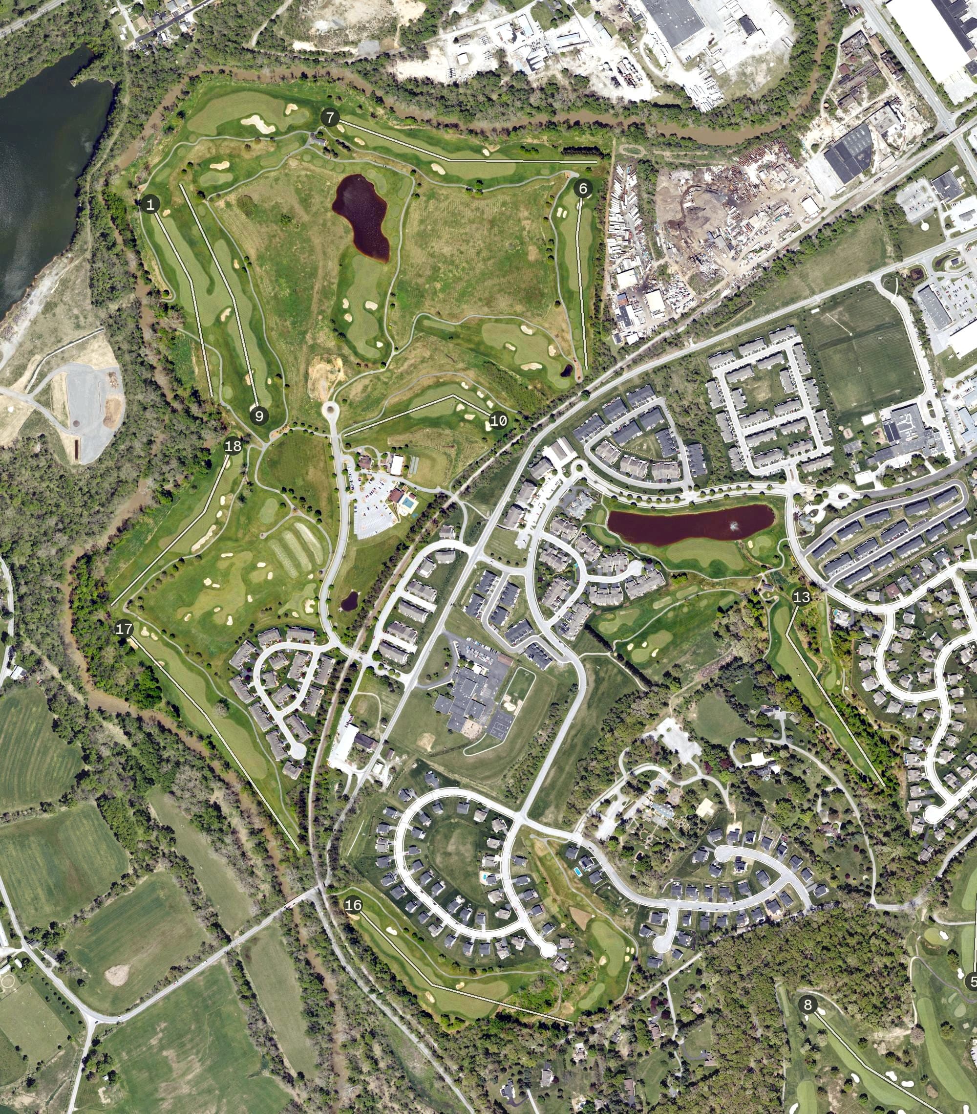 Aerial view of Regent's Glen, PA, with its hole routing marked