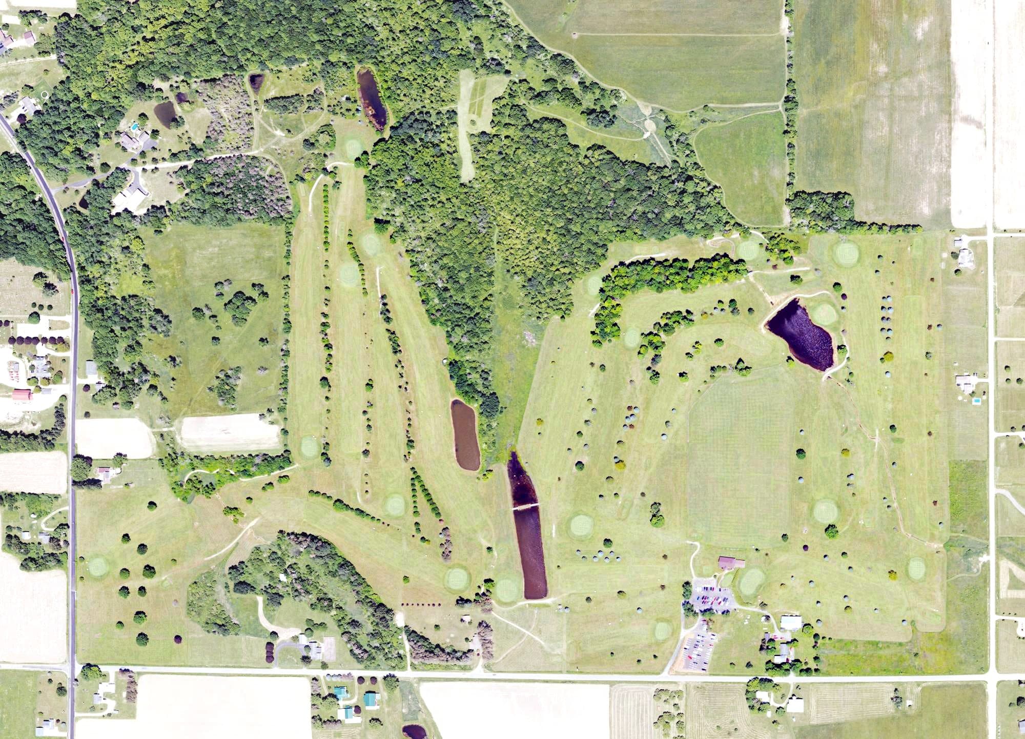Aerial view of Scenic Heights Golf Course, PA, with its hole routing marked