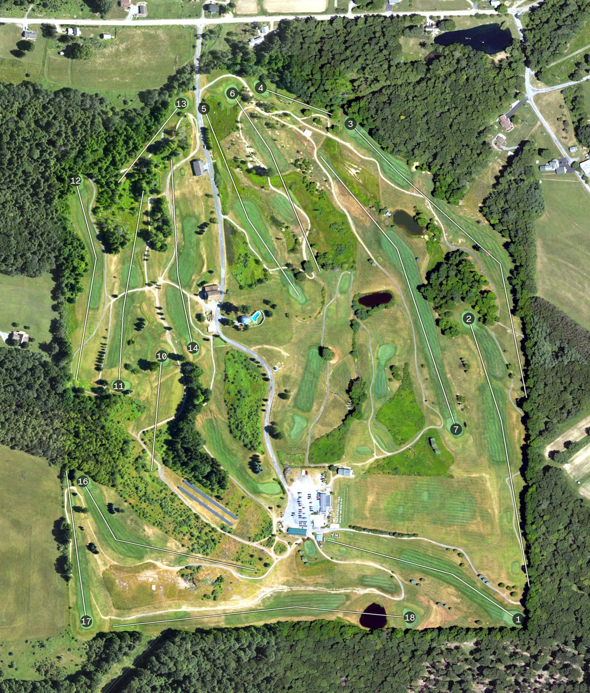 Aerial view of Scottish Heights, PA, with its hole routing marked