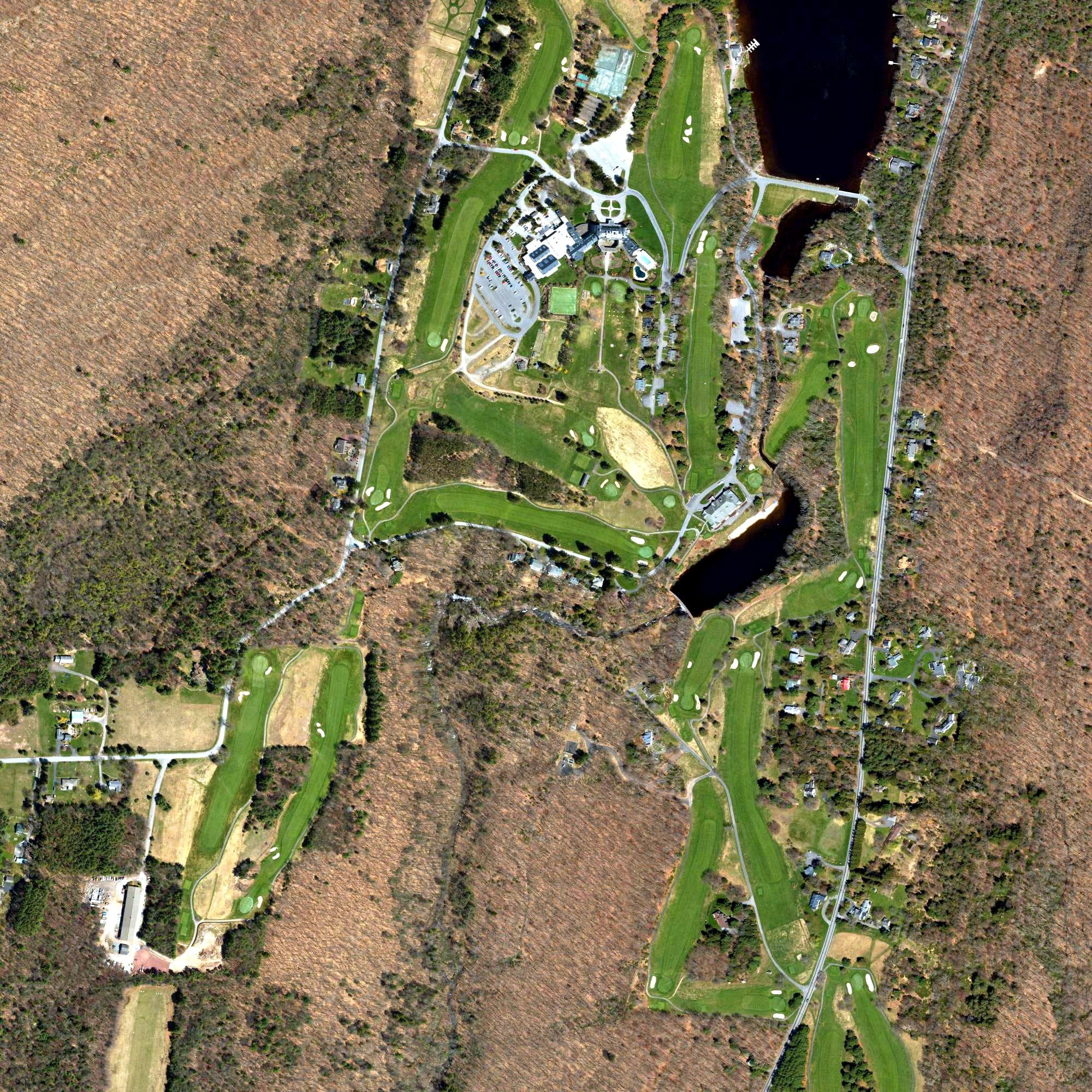 Aerial view of Skytop Golf, PA, with its hole routing marked