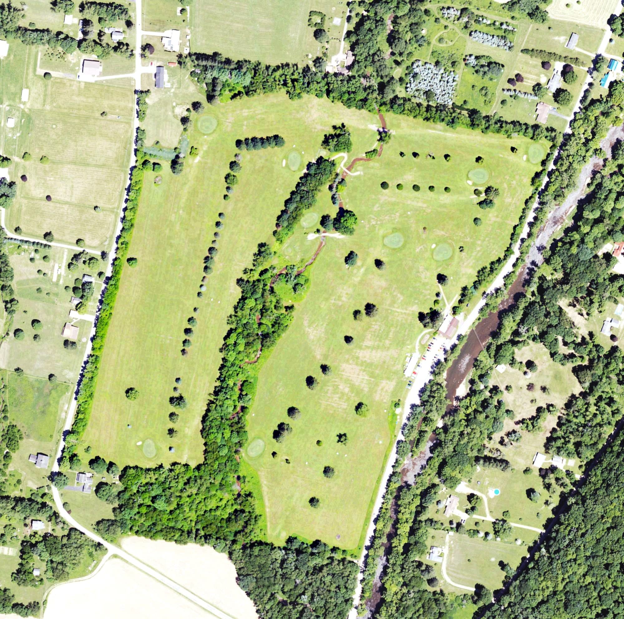 Aerial view of Sleepy Hollow Golf Course, PA, with its hole routing marked