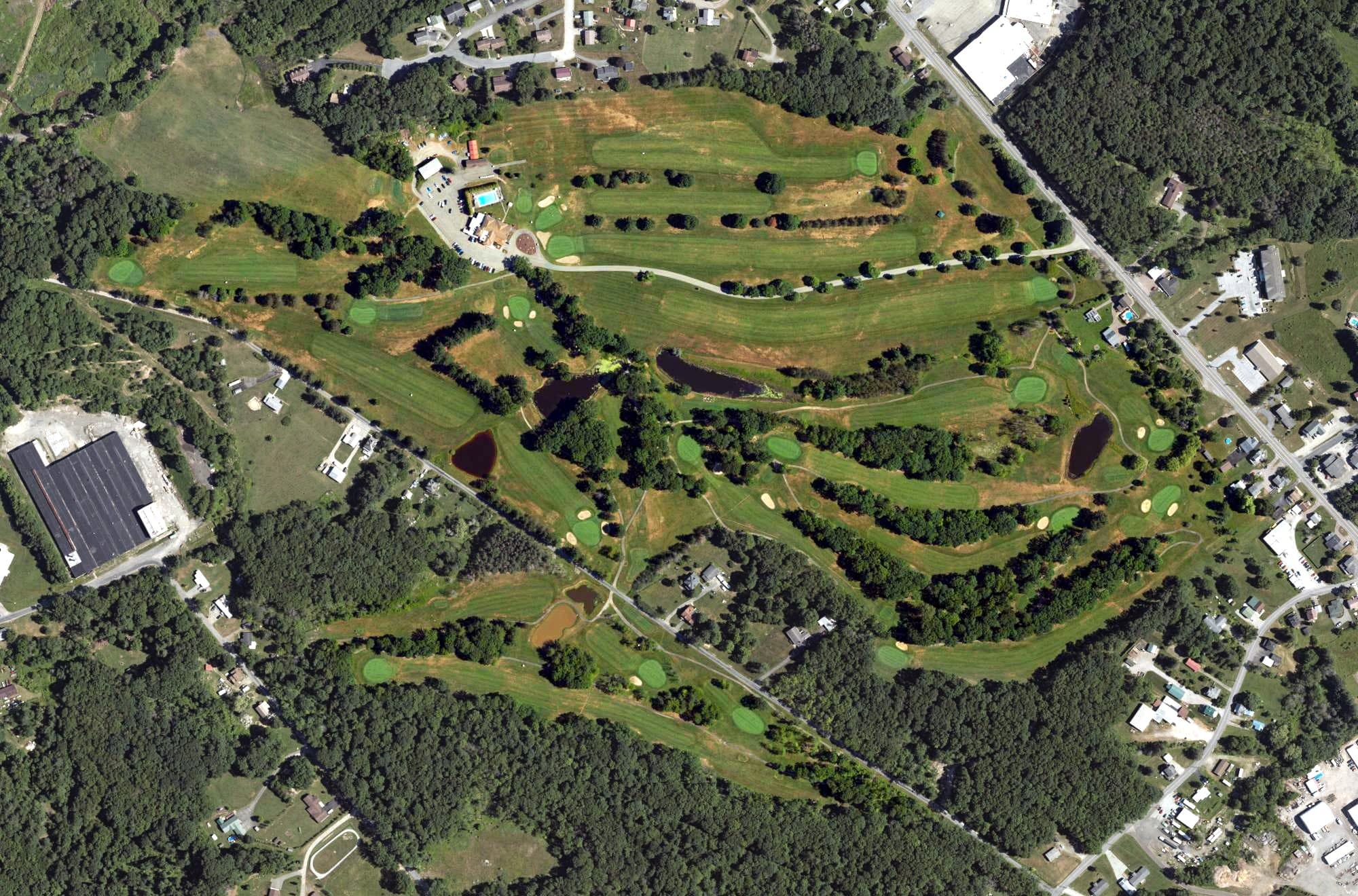 Aerial view of Somerset Country Club, PA, with its hole routing marked