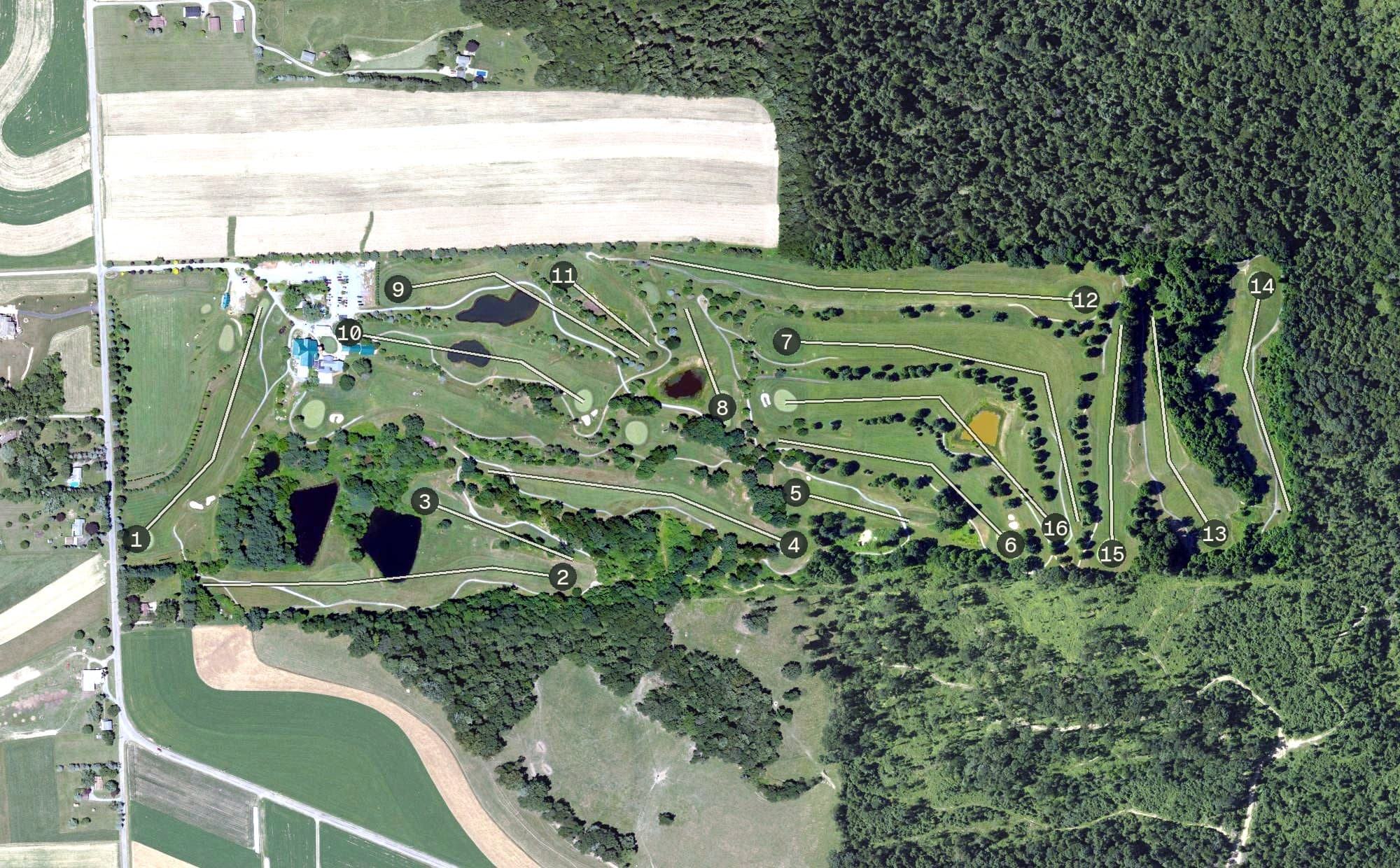 Aerial view of Strawberry Ridge, PA, with its hole routing marked