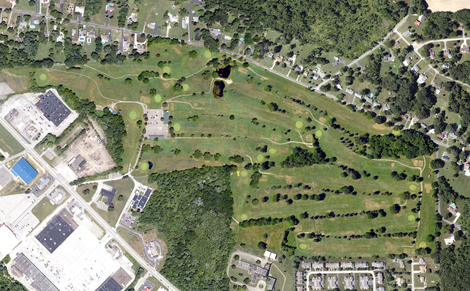 Aerial view of Sylvan Heights Golf Course, PA, with its hole routing marked