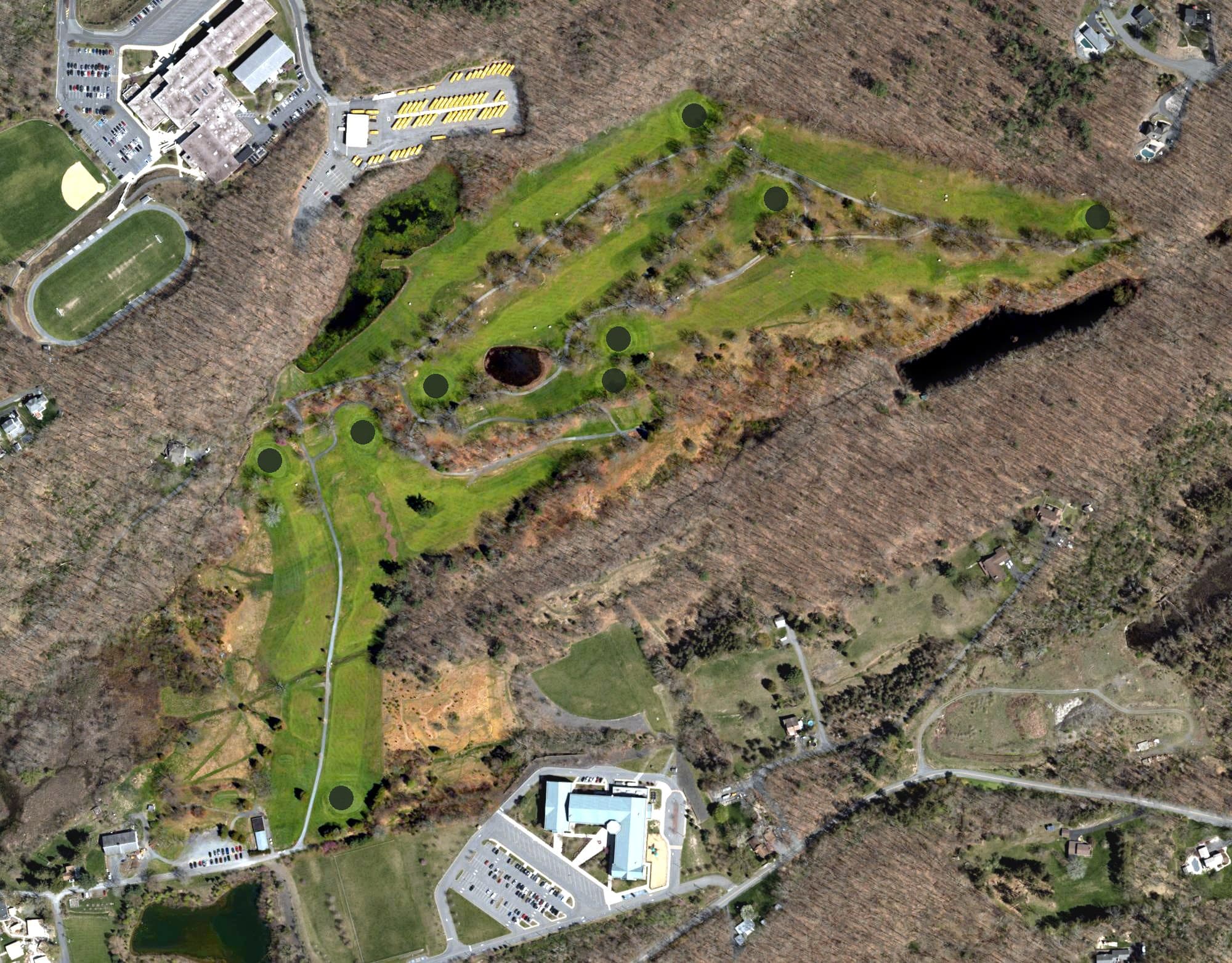 Aerial view of Terra Greens Golf Club, PA, with its hole routing marked