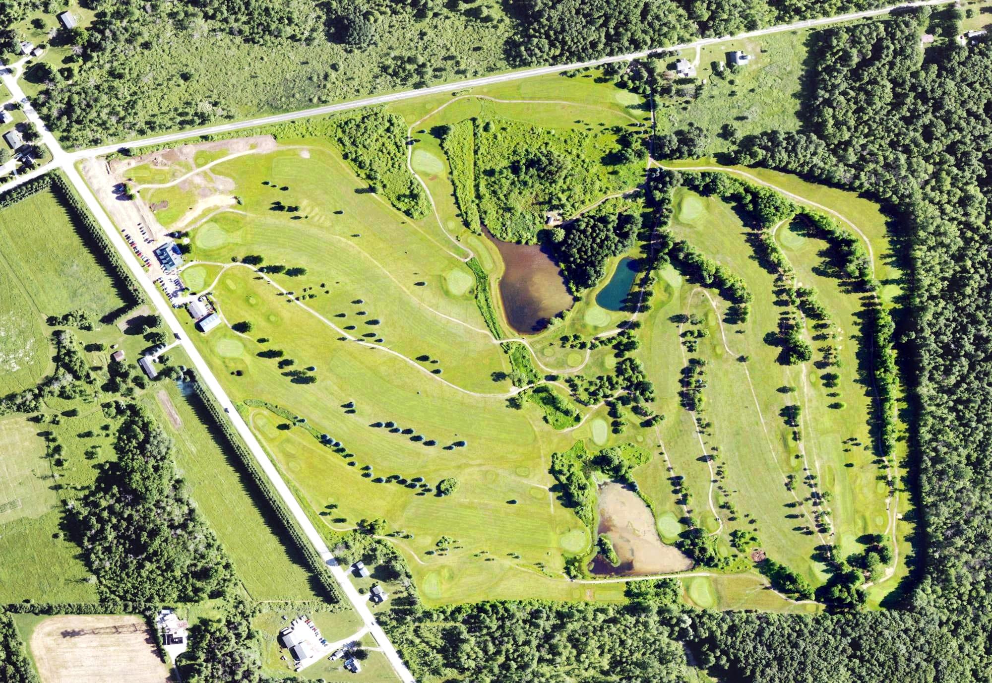 Aerial view of The Ridge Golf Club, PA, with its hole routing marked
