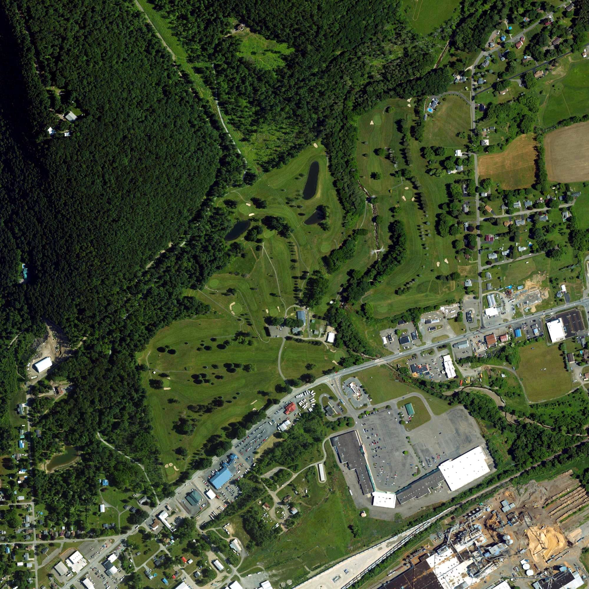Aerial view of Towanda Golf Club, PA, with its hole routing marked