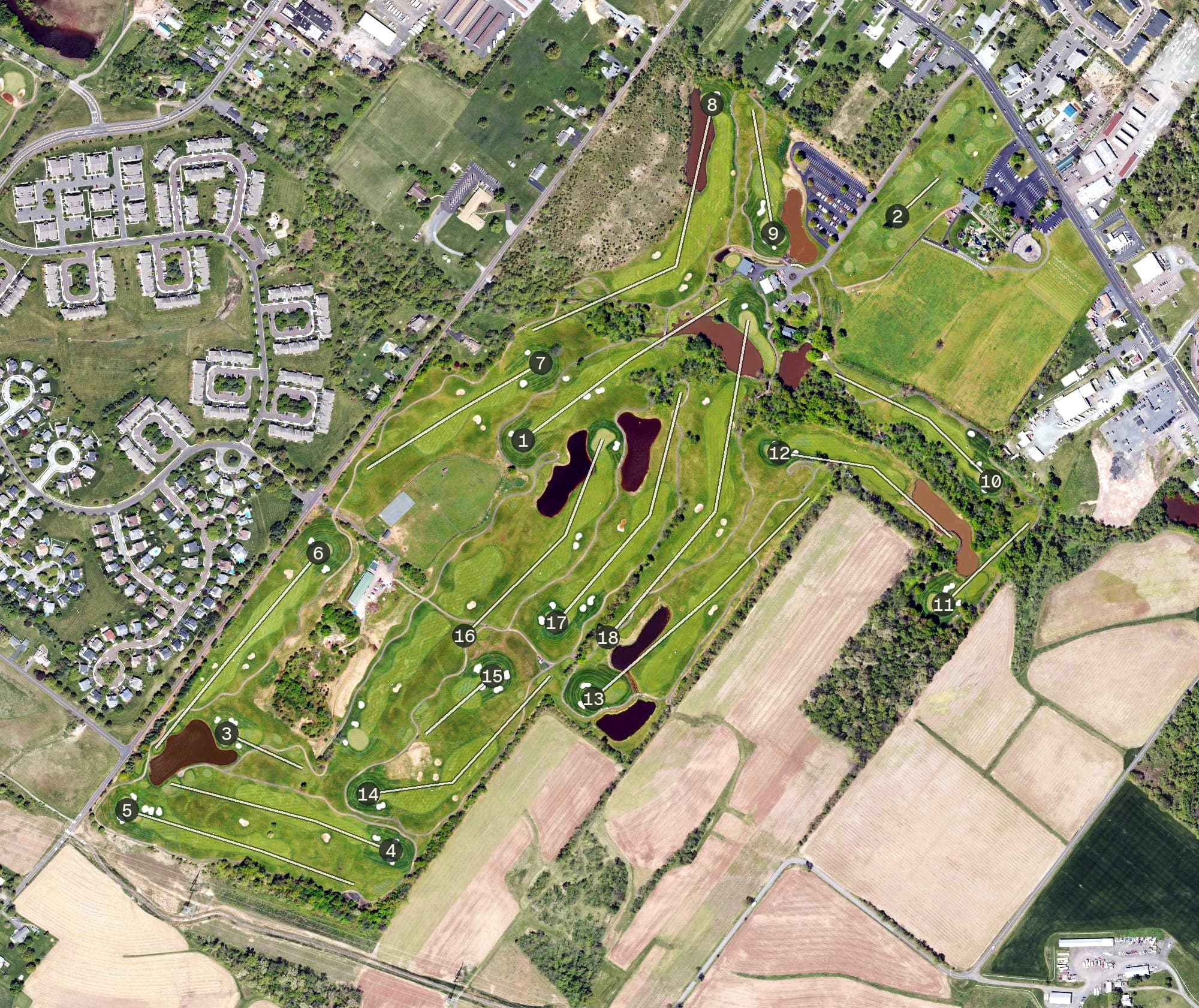 Aerial view of Turtle Creek, PA, with its hole routing marked
