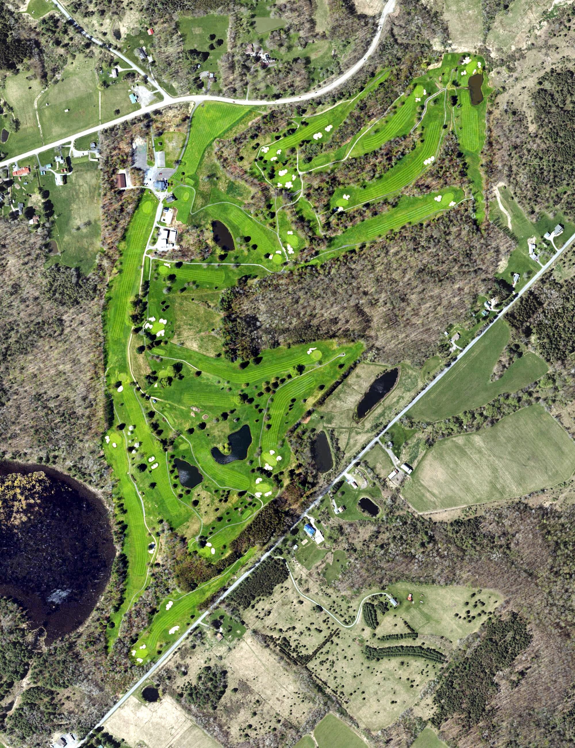 Aerial view of Tyoga Country Club, PA, with its hole routing marked