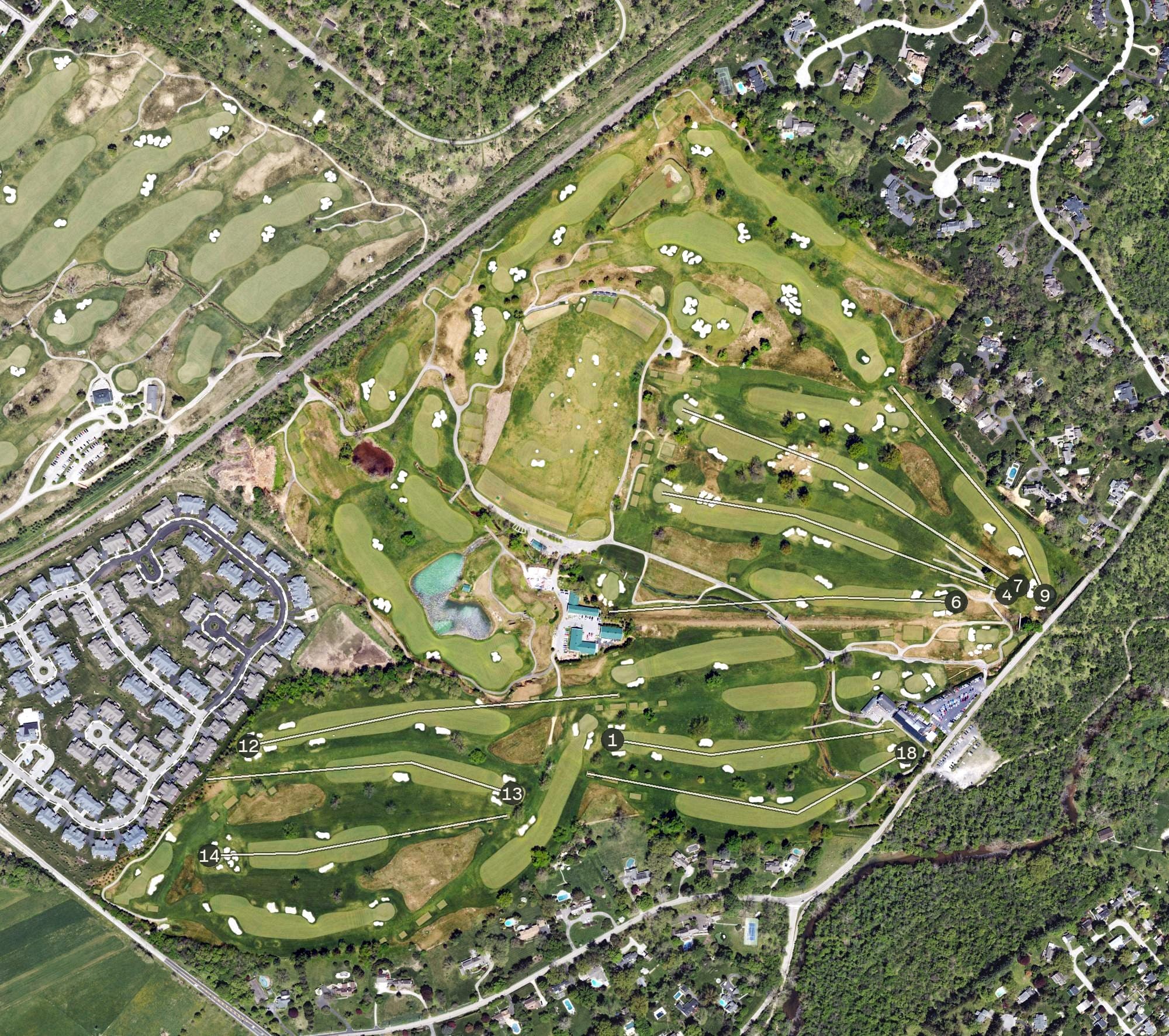 Aerial view of Wissahickon, PA, with its hole routing marked