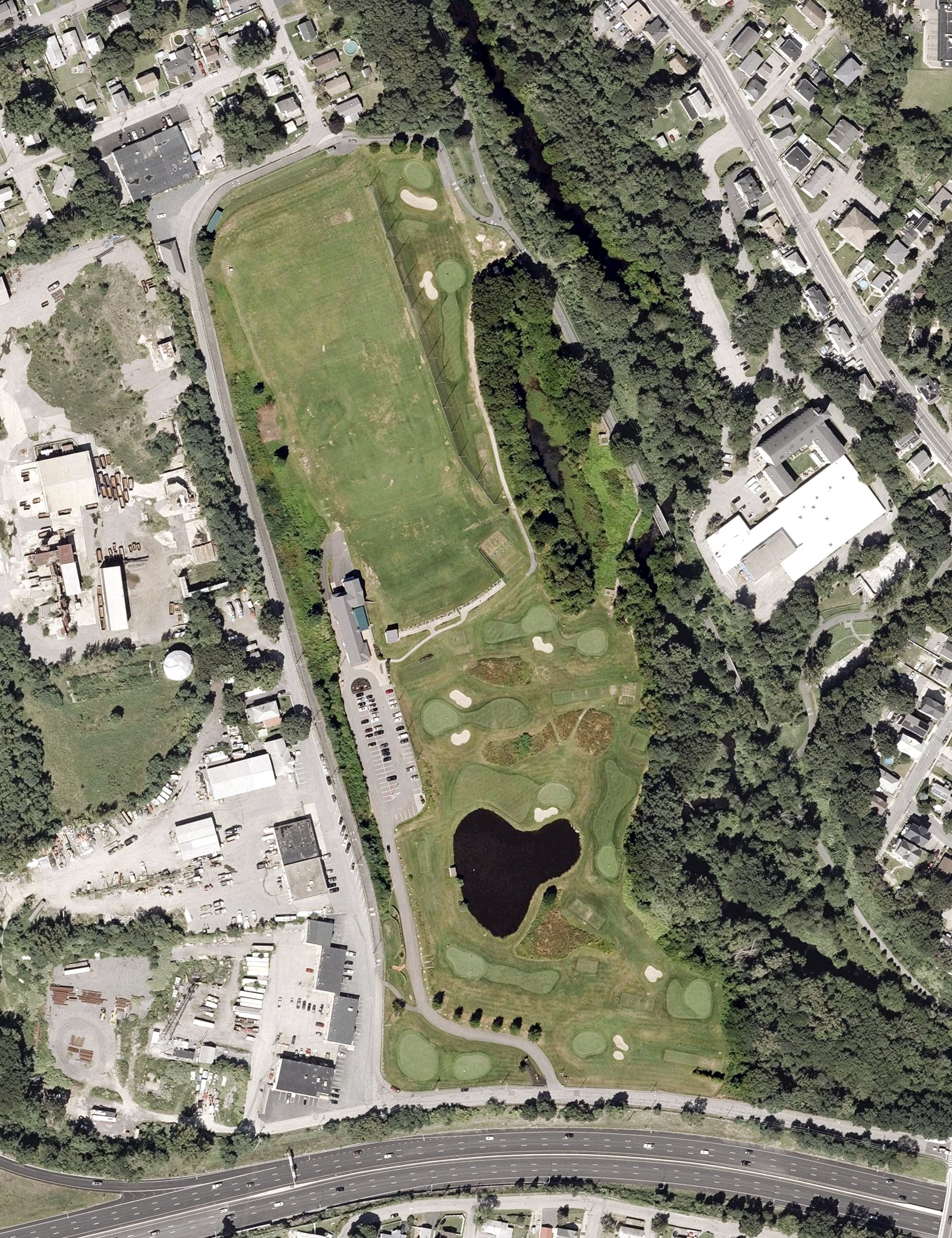 Aerial view of Button Hole, RI, with its hole routing marked