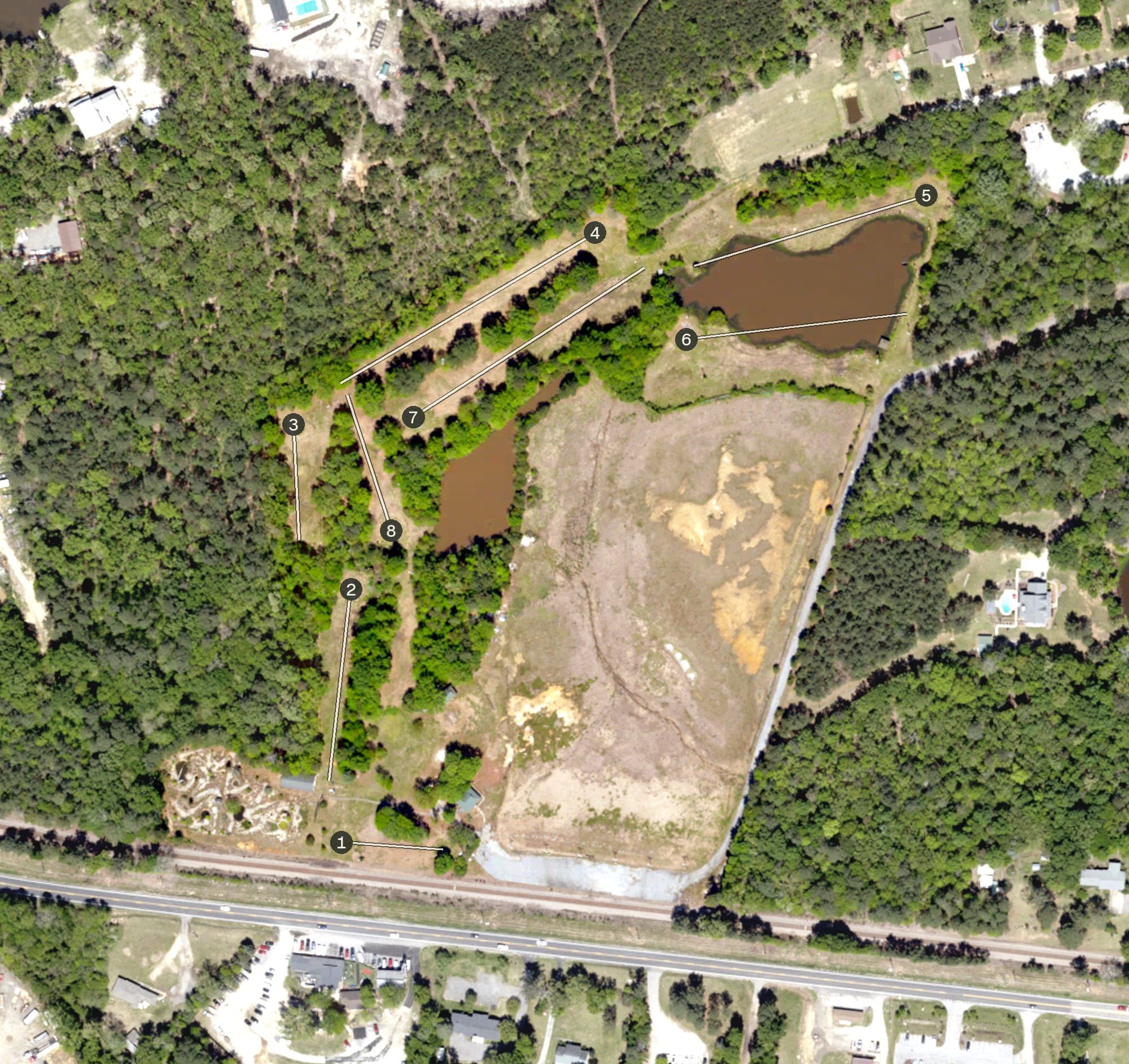 Aerial view of BOHO Links, SC, with its hole routing marked