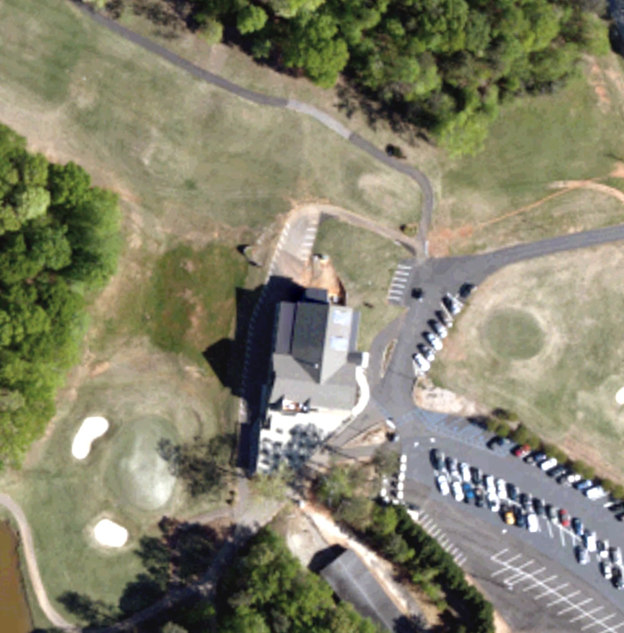 Aerial view of Chickasaw Point Golf Club, SC, with its hole routing marked