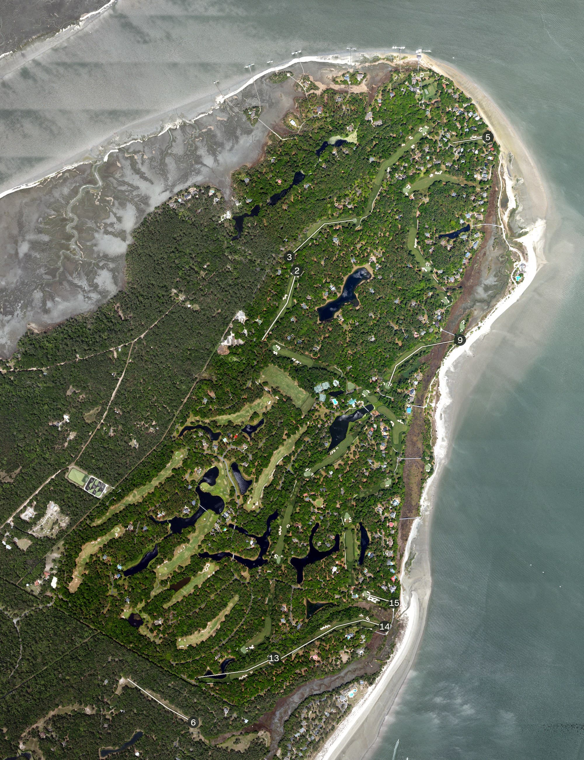Aerial view of Haig Point, SC, with its hole routing marked