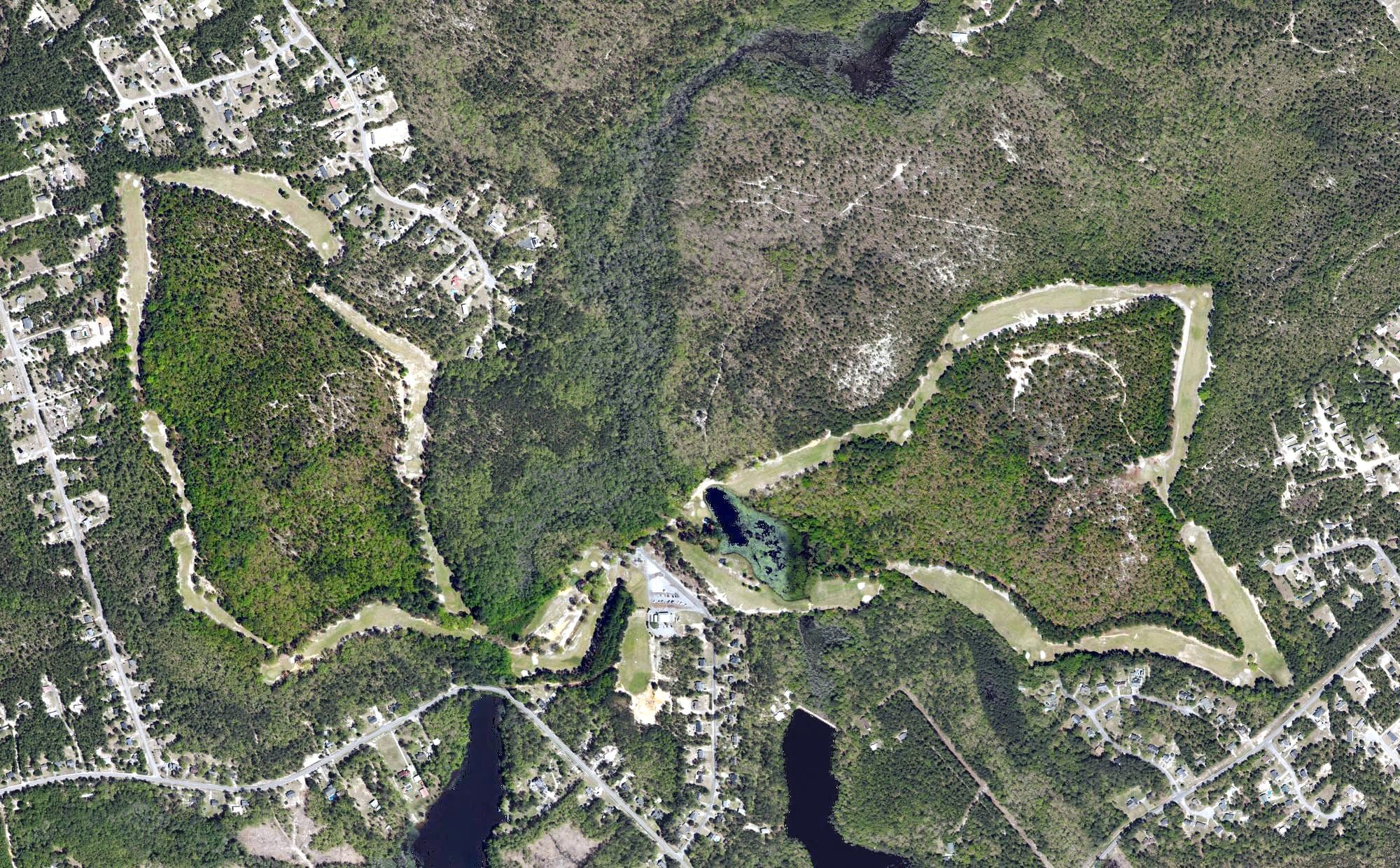Aerial view of Hidden Valley Golf Club, SC, with its hole routing marked