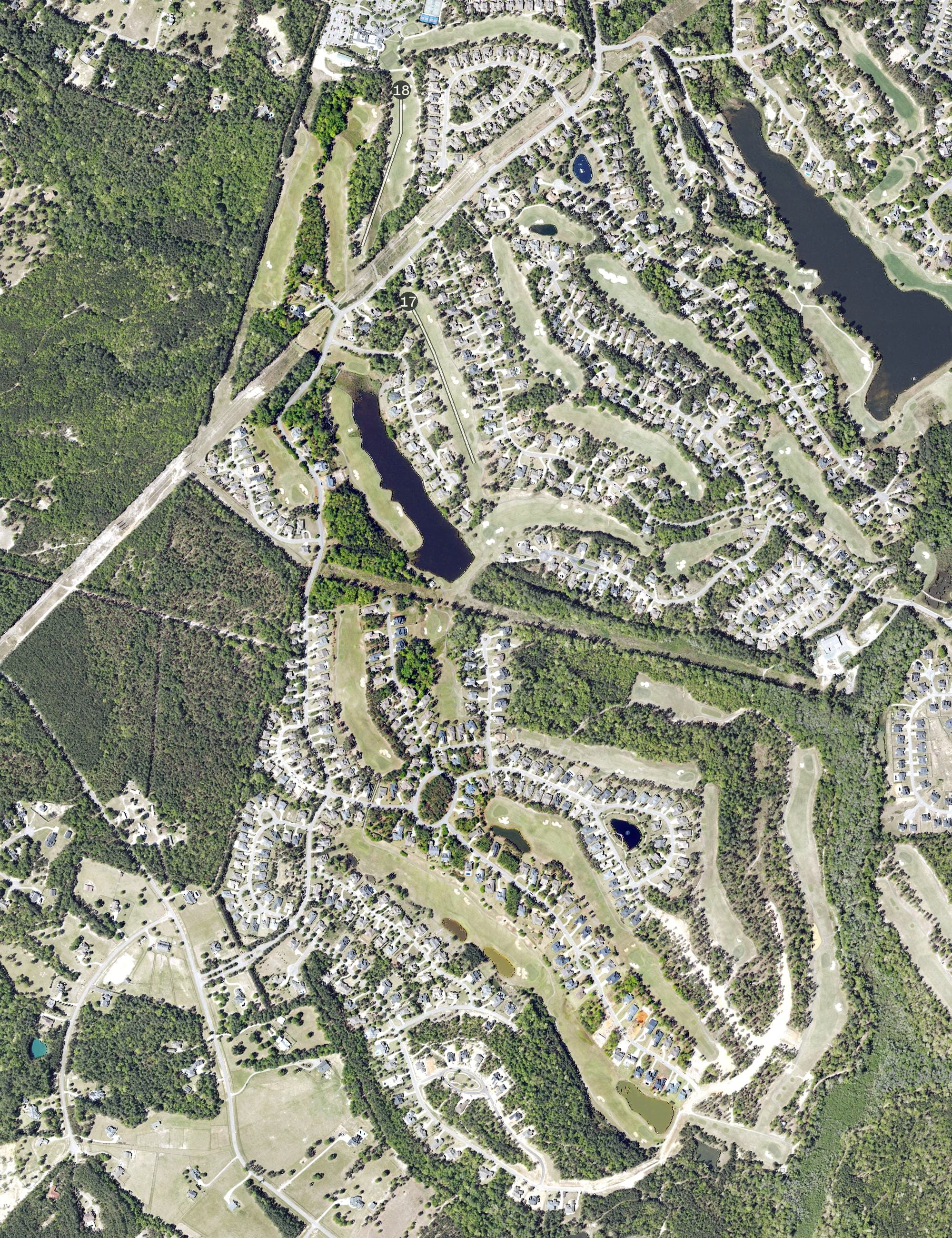 Aerial view of Hollow Creek, SC, with its hole routing marked