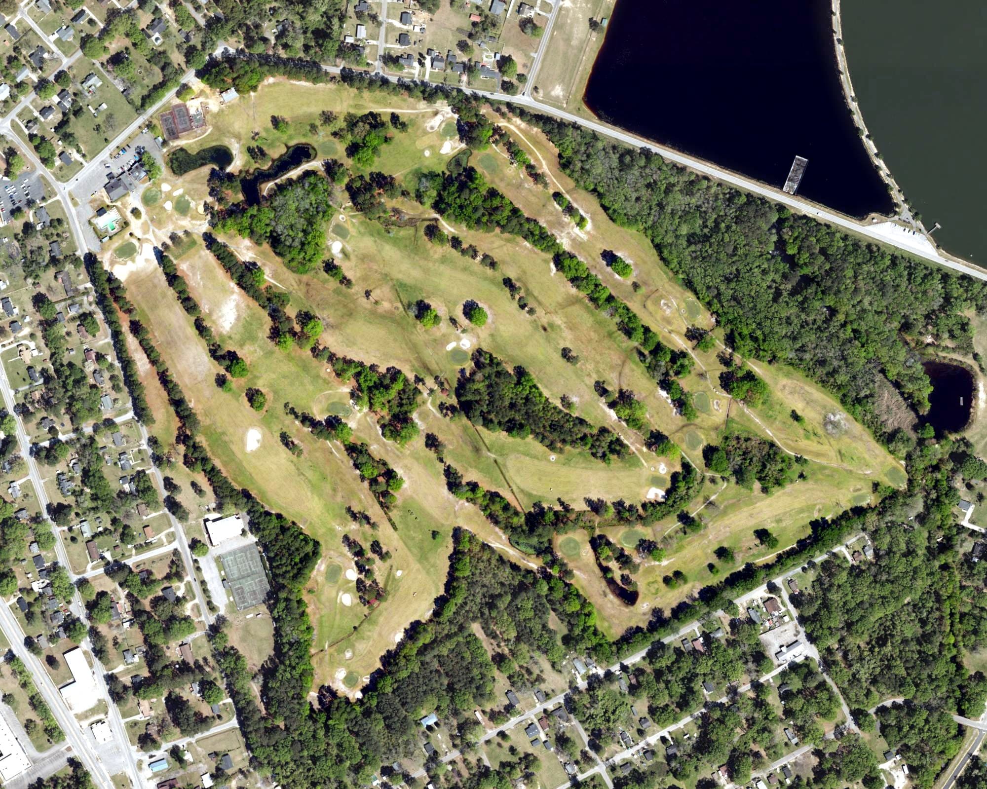 Aerial view of Marlboro Country Club, SC, with its hole routing marked