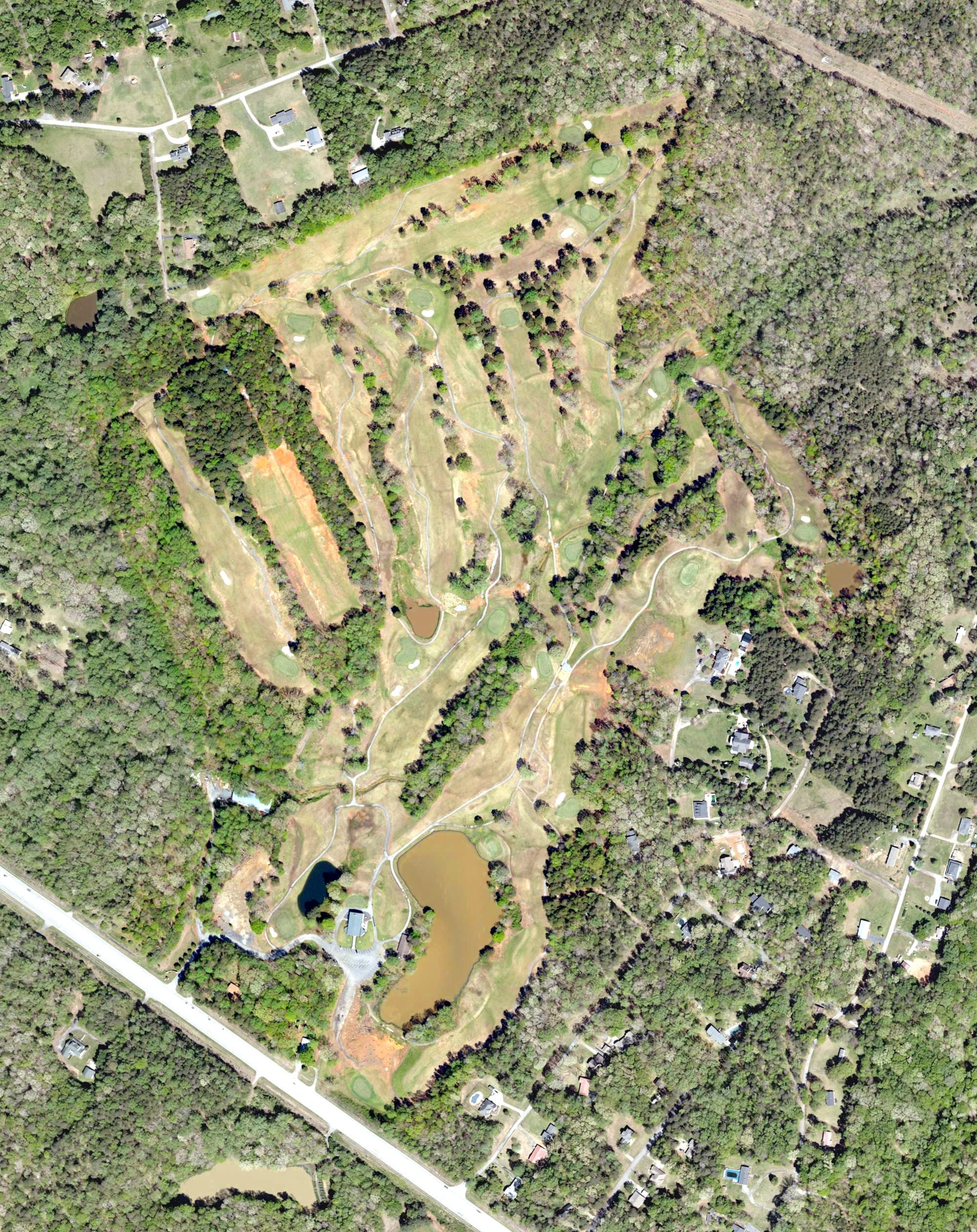 Aerial view of Palmetto Hills Golf Club, SC, with its hole routing marked