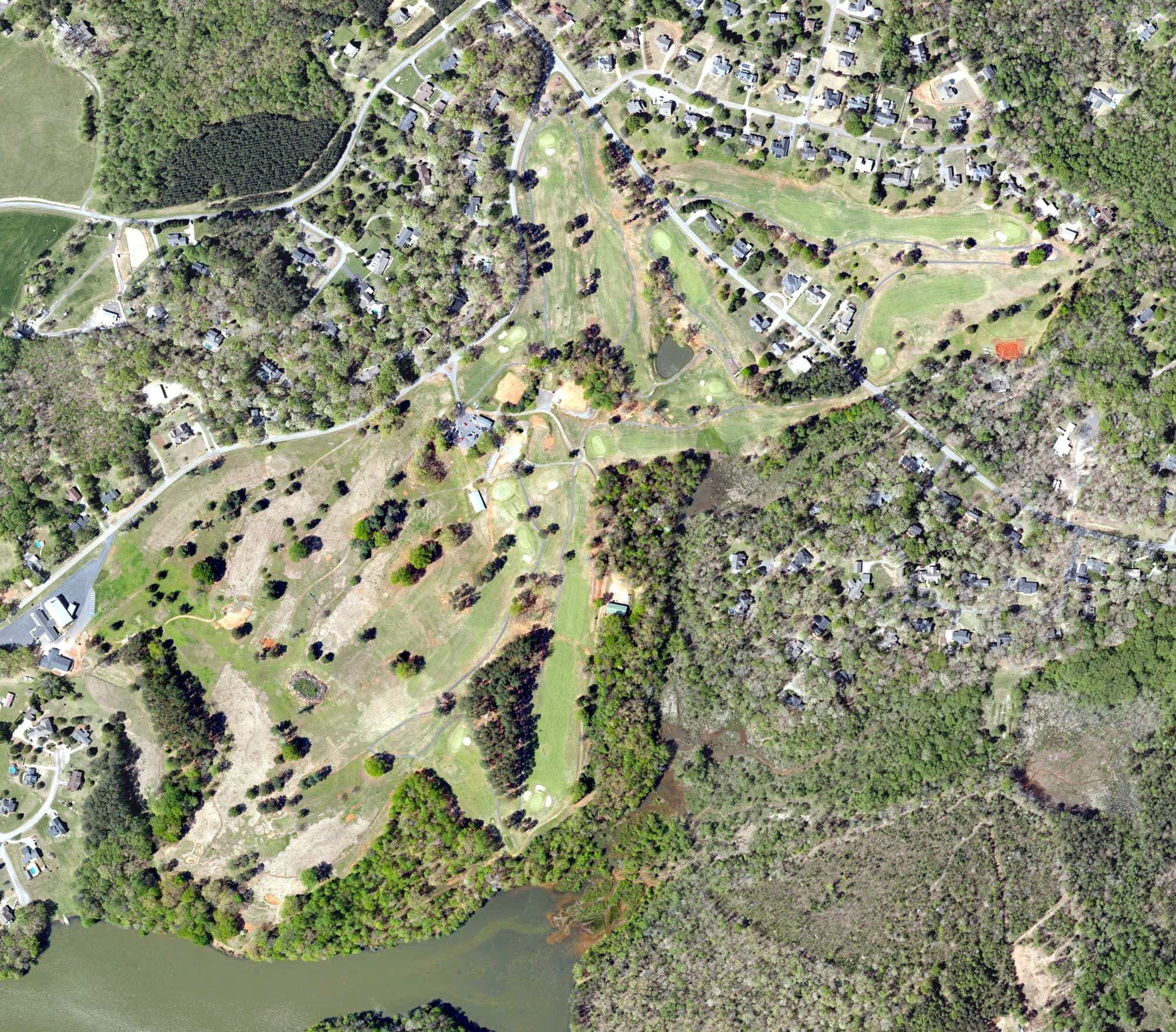 Aerial view of Pickens Golf Club, SC, with its hole routing marked