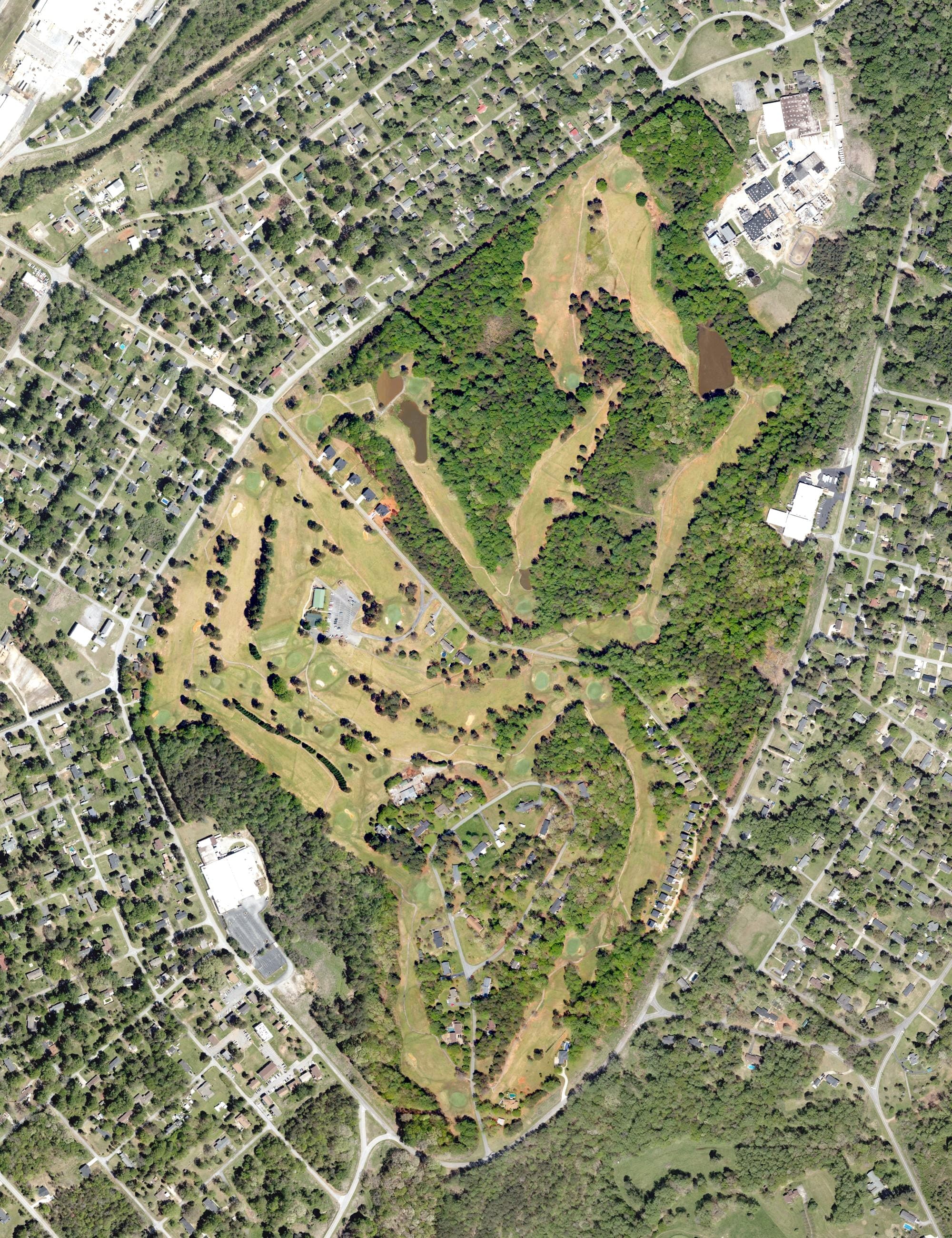 Aerial view of The Creek Golf Club, SC, with its hole routing marked