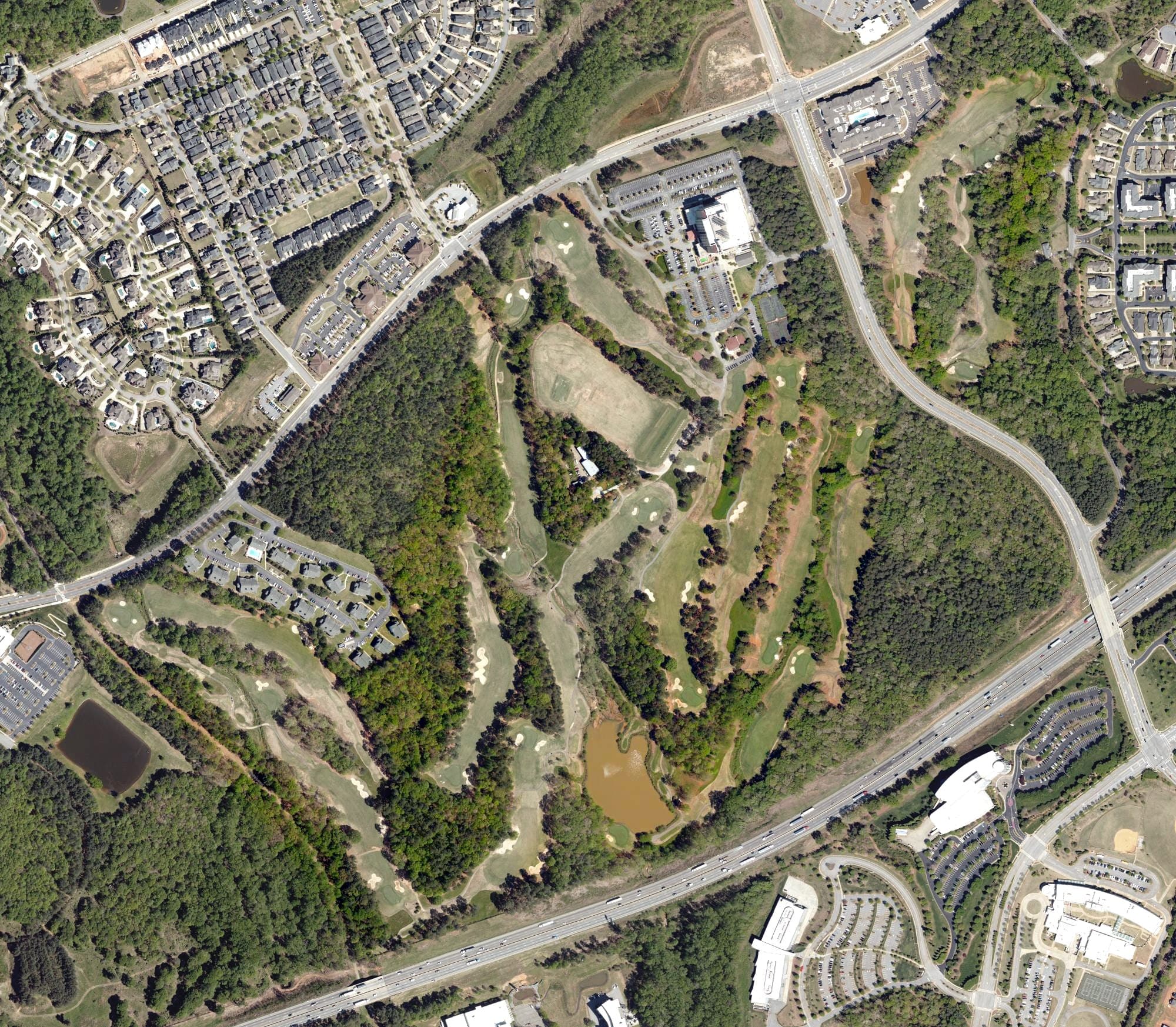 Aerial view of The Preserve at Verdae Golf Club, SC, with its hole routing marked