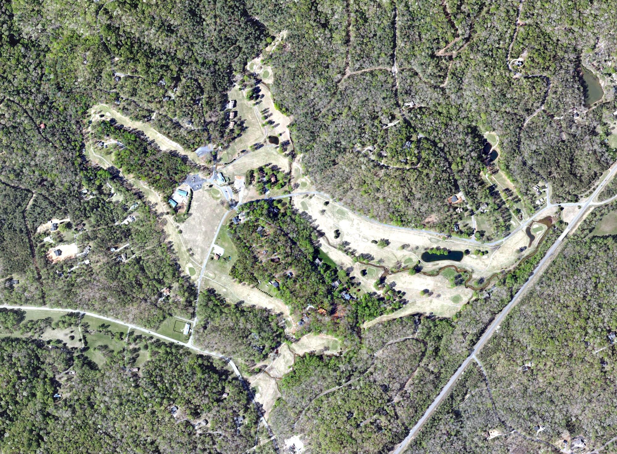 Aerial view of The Rock Golf Course And Resort, SC, with its hole routing marked