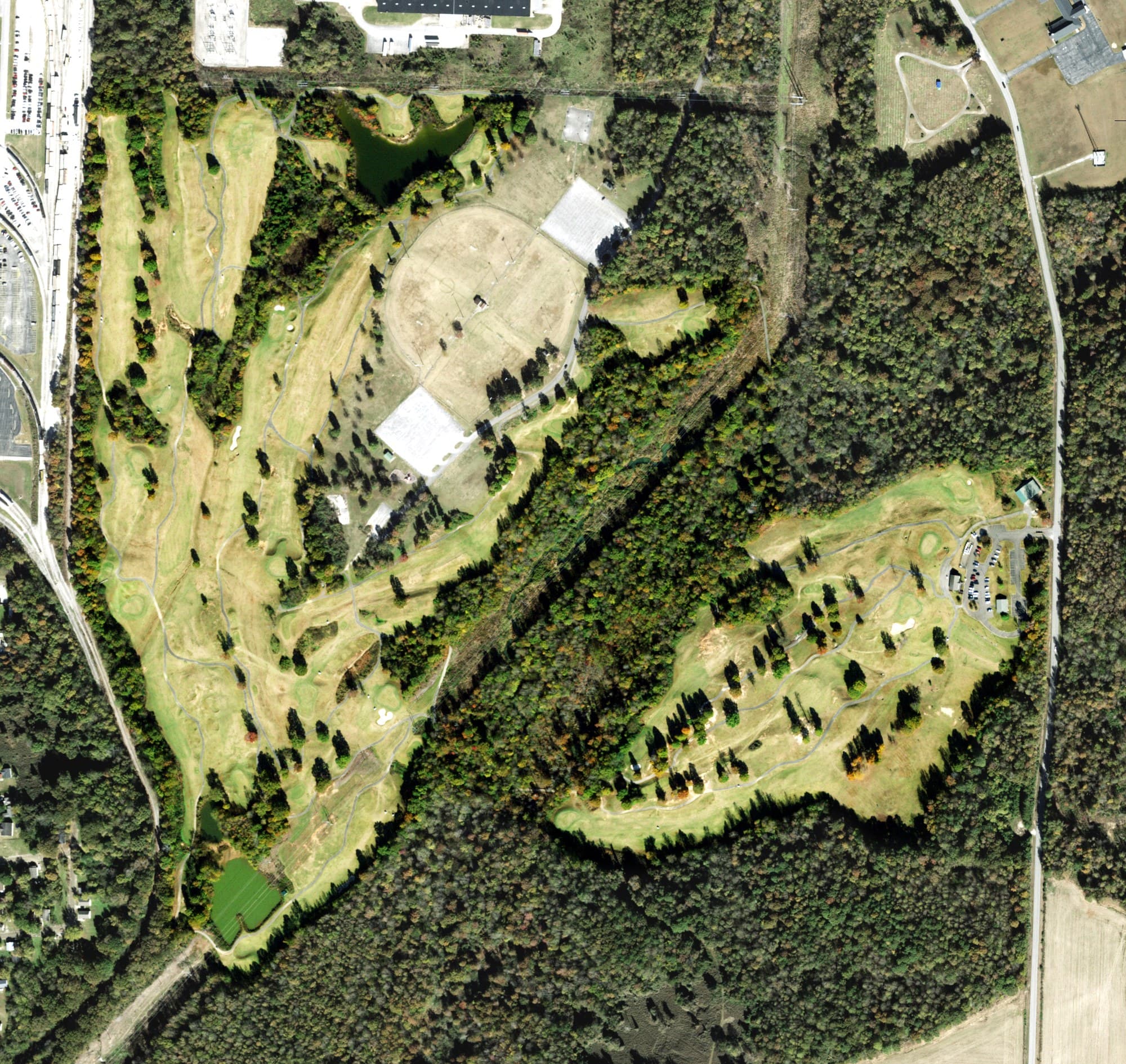 Aerial view of Bent Tree Golf Course, TN, with its hole routing marked