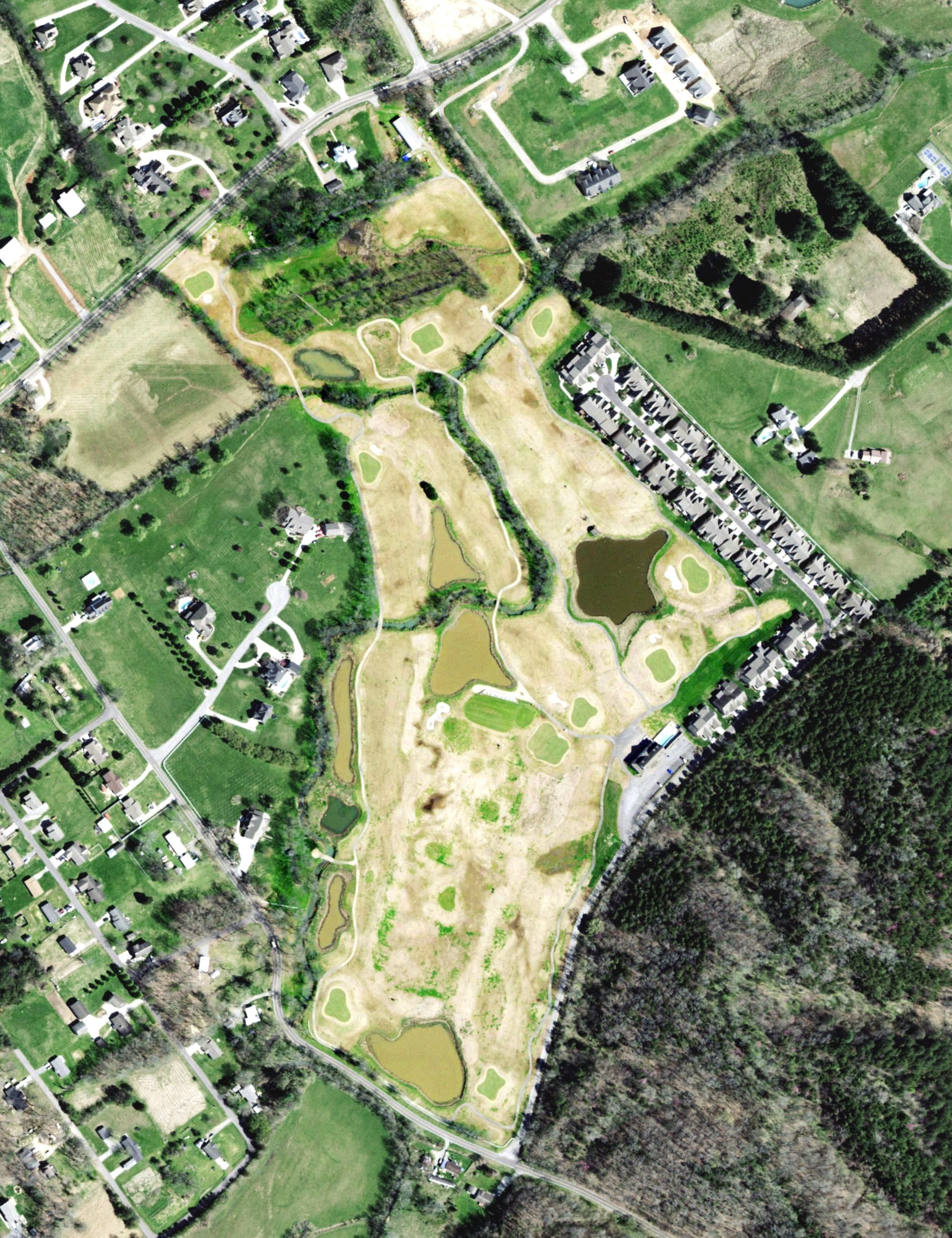 Aerial view of Creekside Golf Course, TN, with its hole routing marked