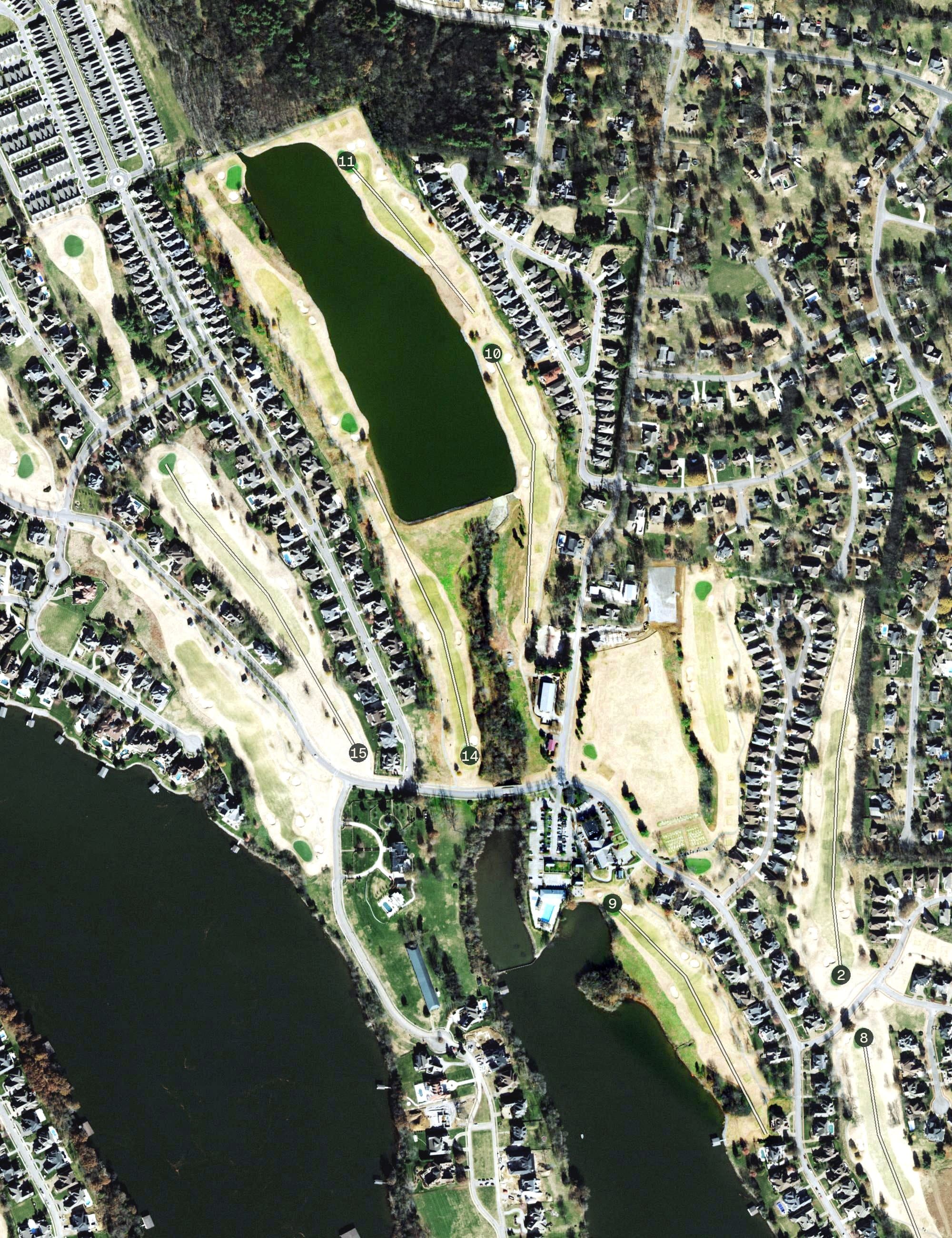 Aerial view of Fairvue, TN, with its hole routing marked
