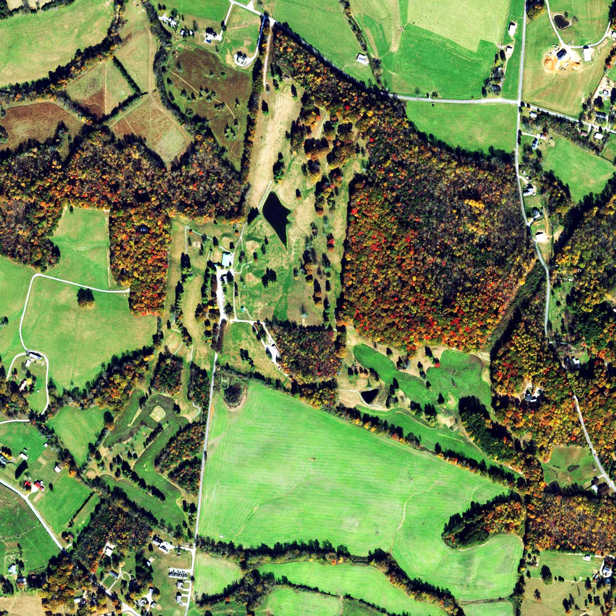 Aerial view of Ironwood Golf Course, TN, with its hole routing marked
