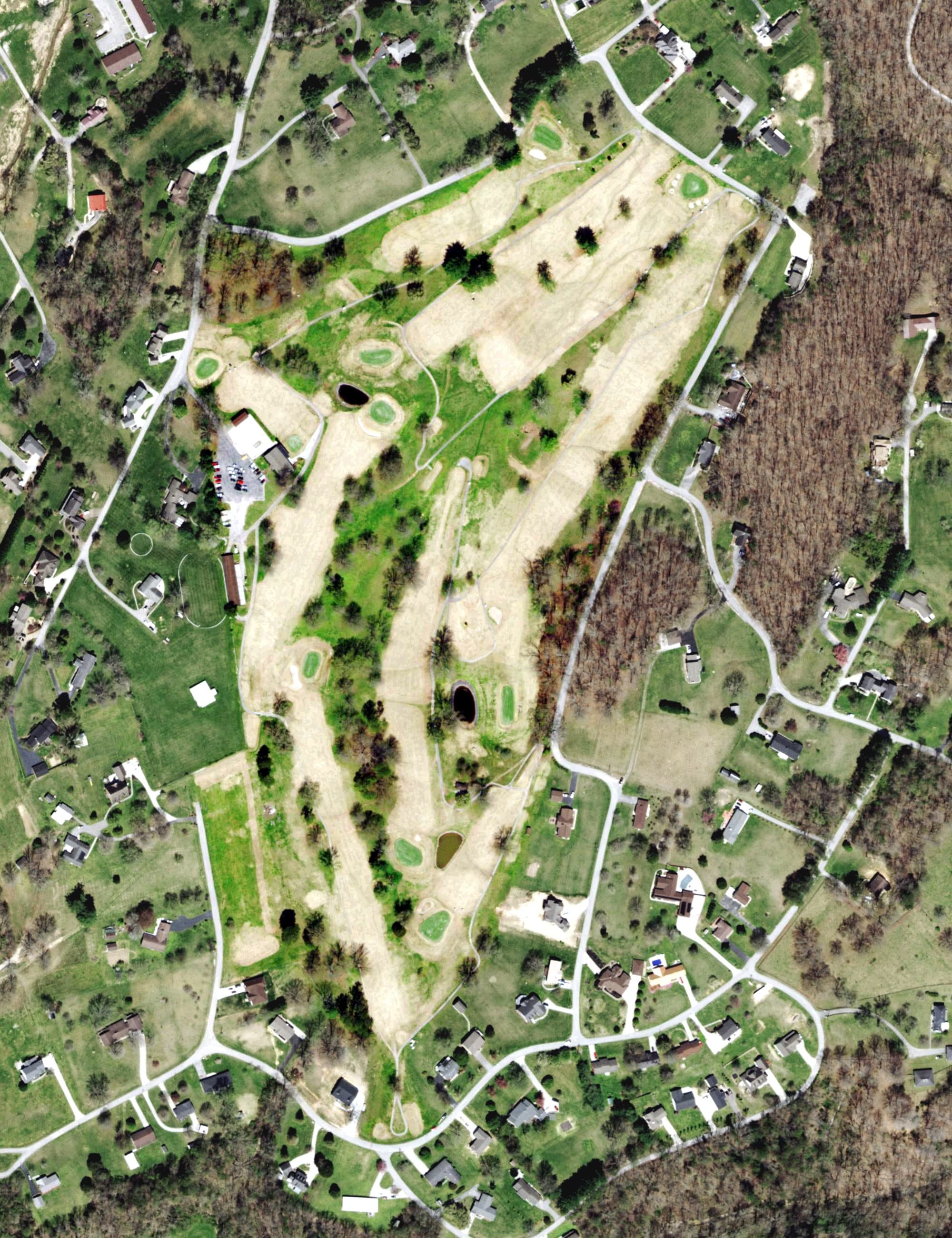 Aerial view of LaFallotte Country Club, TN, with its hole routing marked