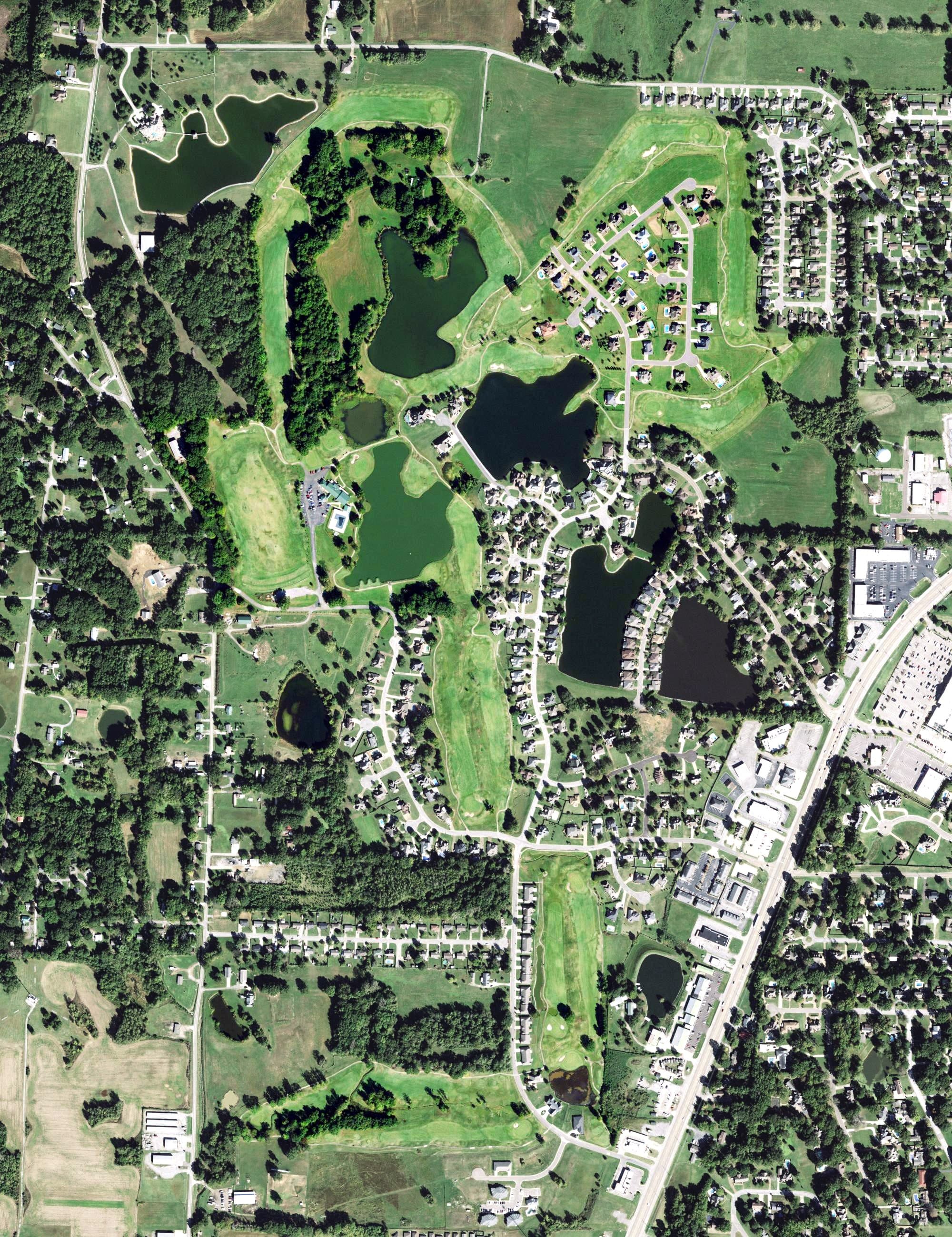Aerial view of Lenox Events and Golf, TN, with its hole routing marked