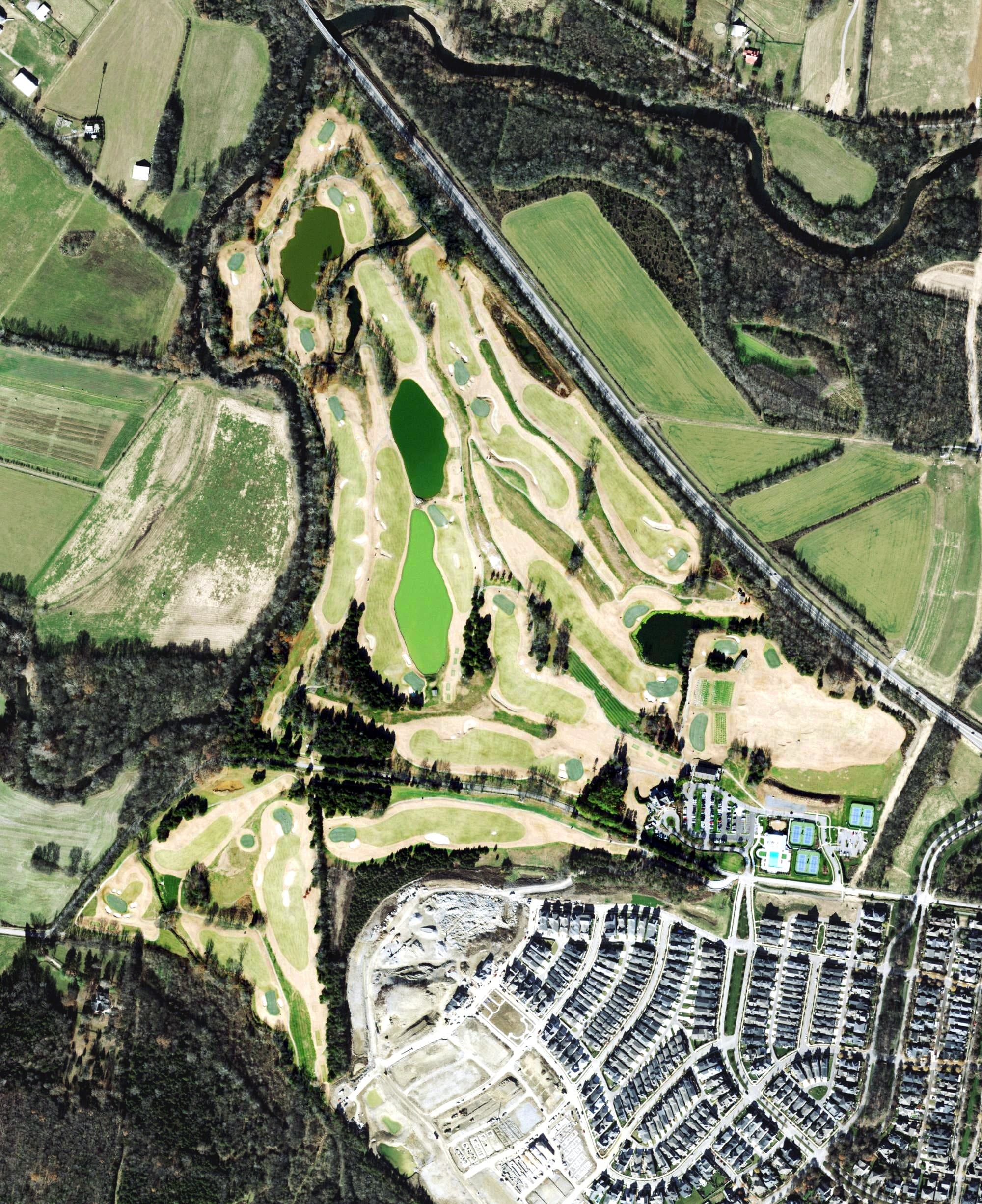 Aerial view of Westhaven Golf Club, TN, with its hole routing marked