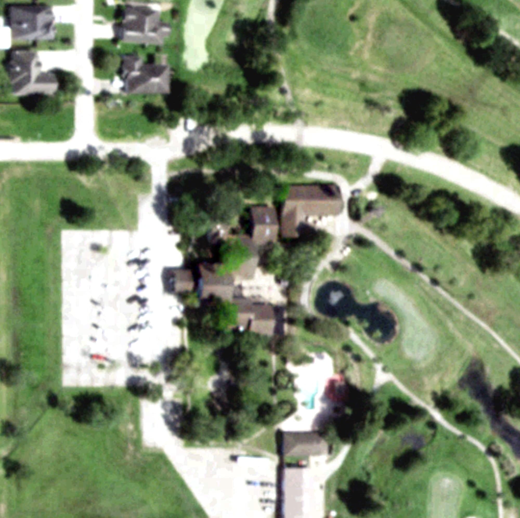 Aerial view of Brentwood Country Club, TX, with its hole routing marked
