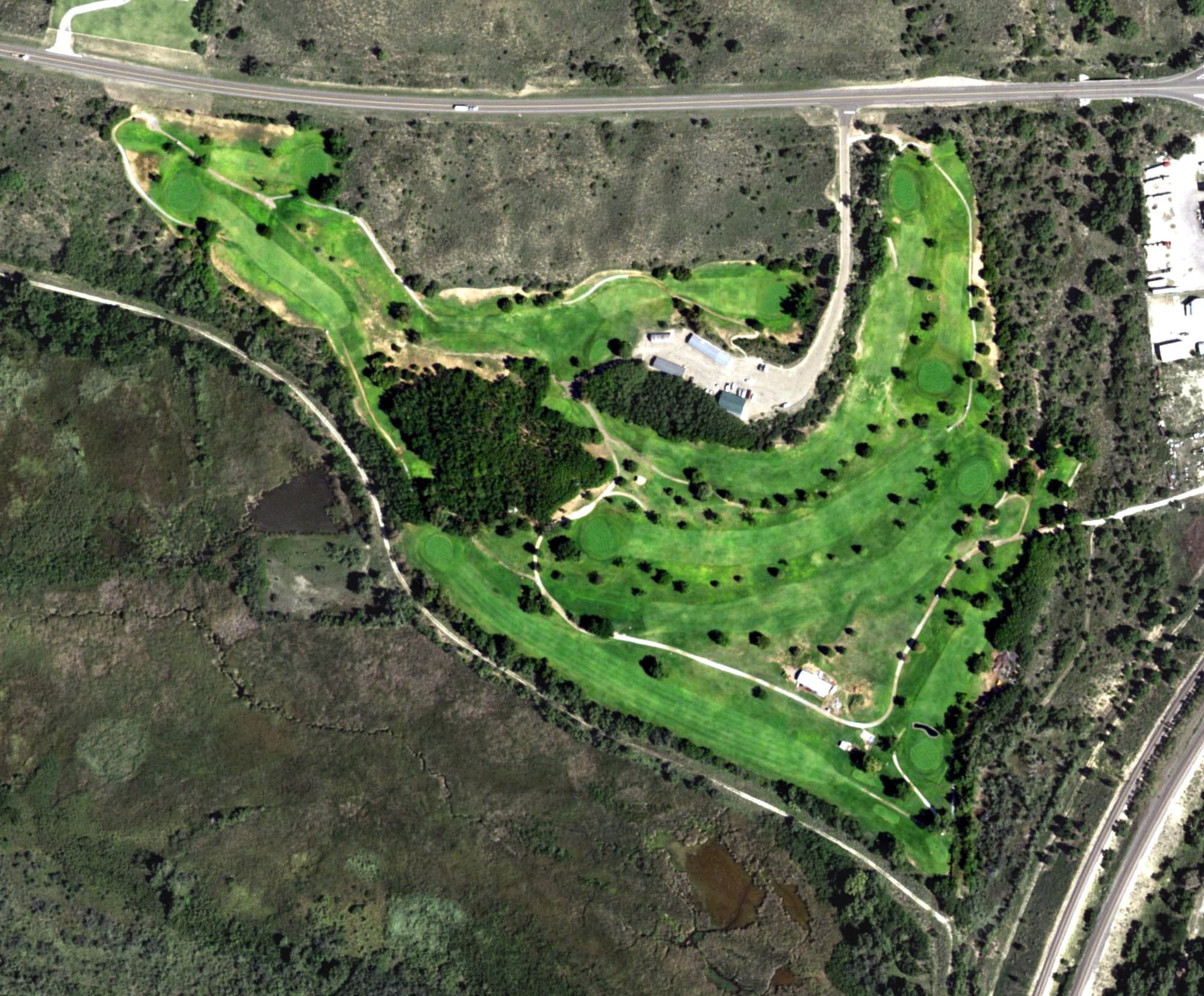 Aerial view of Canadian Golf Club, TX, with its hole routing marked