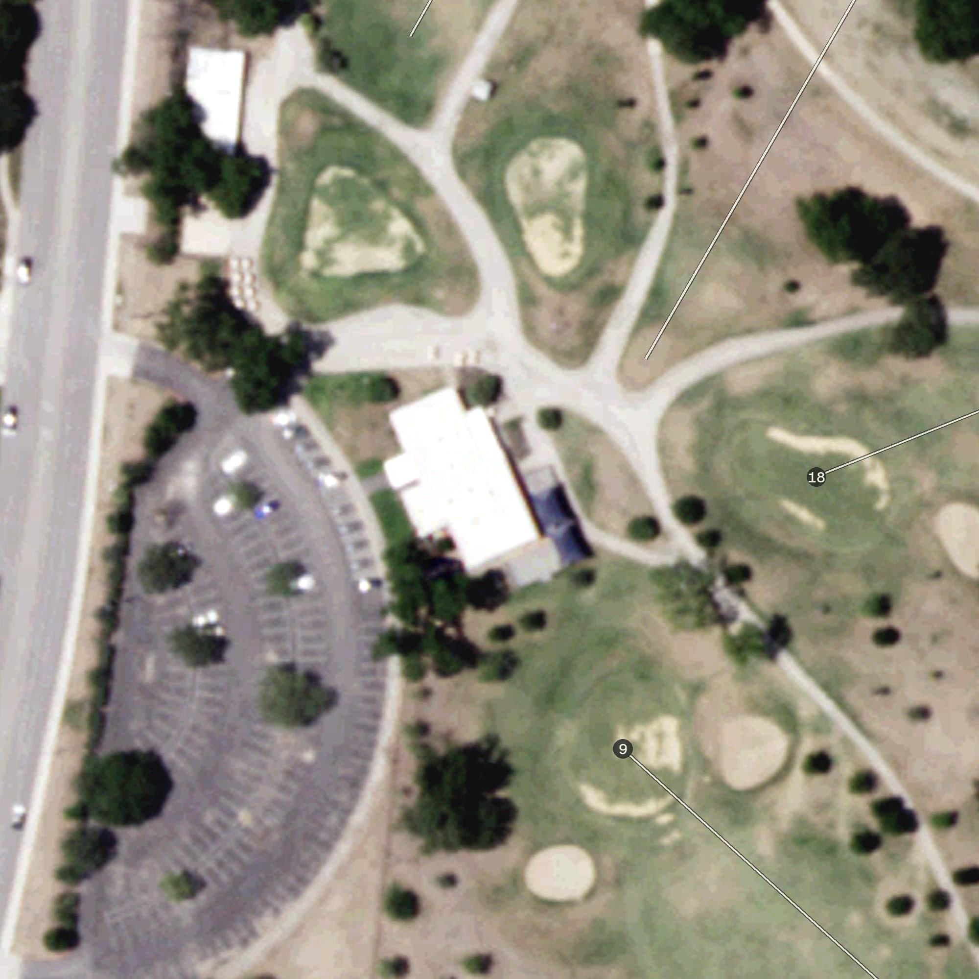 Aerial view of Clubhouse, TX, with its hole routing marked