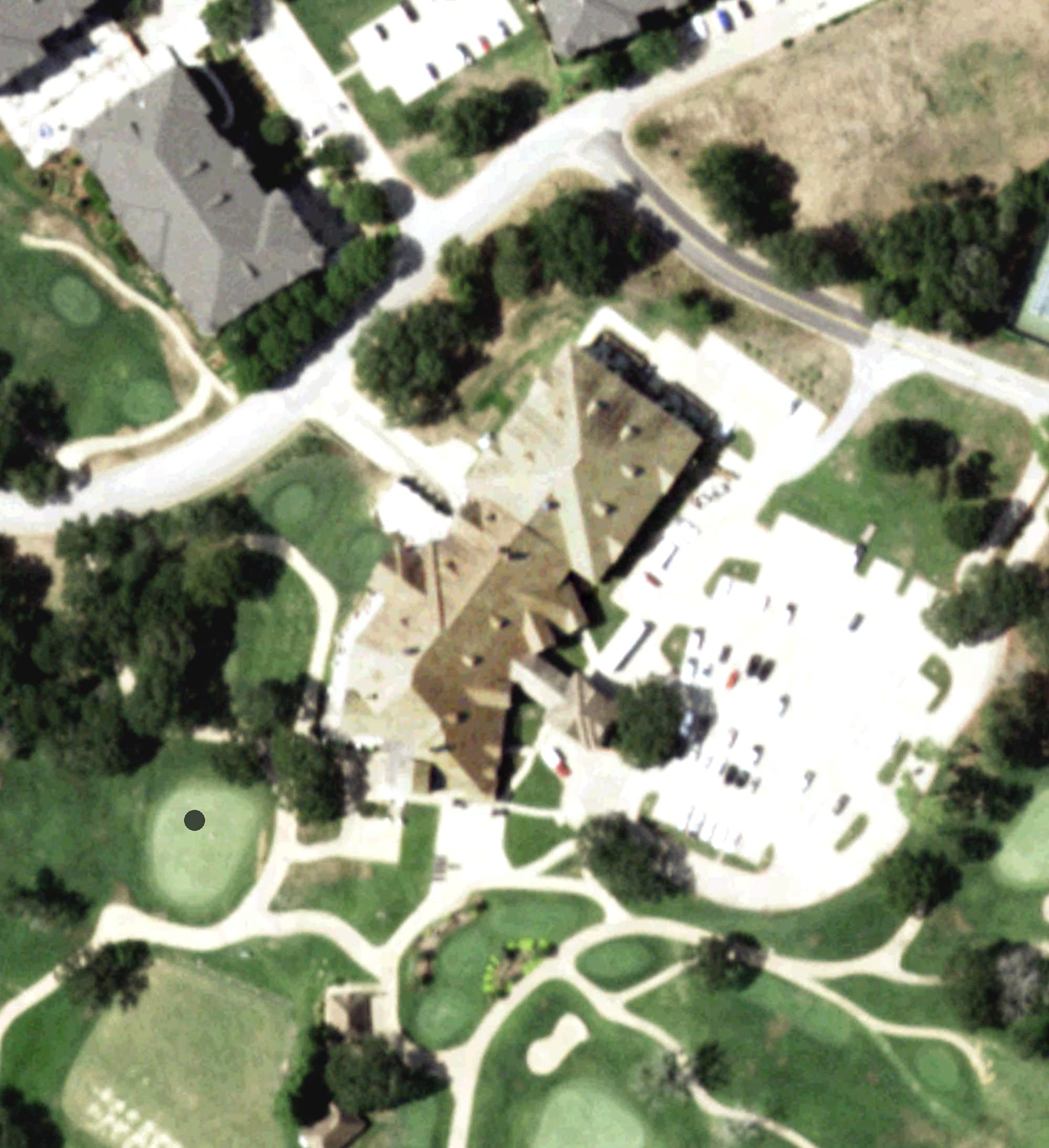 Aerial view of Clubhouse, TX, with its hole routing marked
