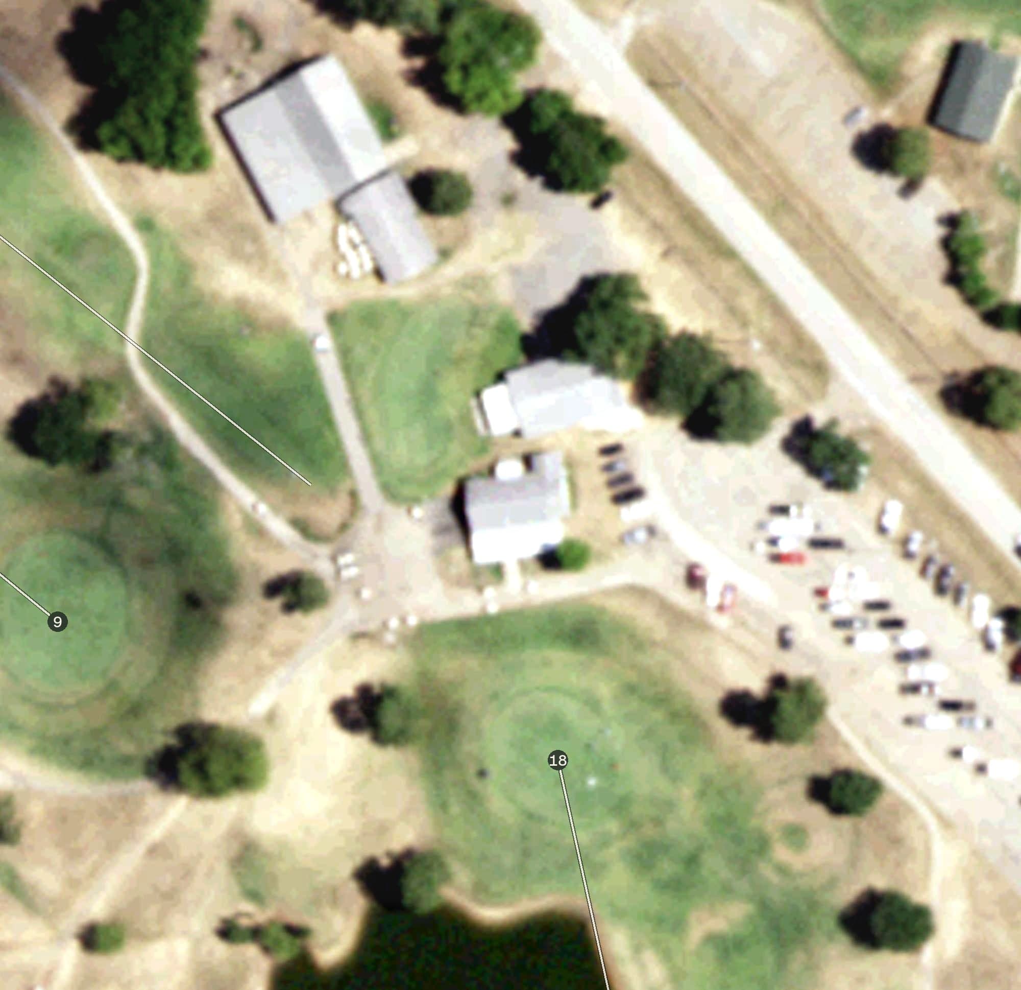Aerial view of Clubhouse, TX, with its hole routing marked